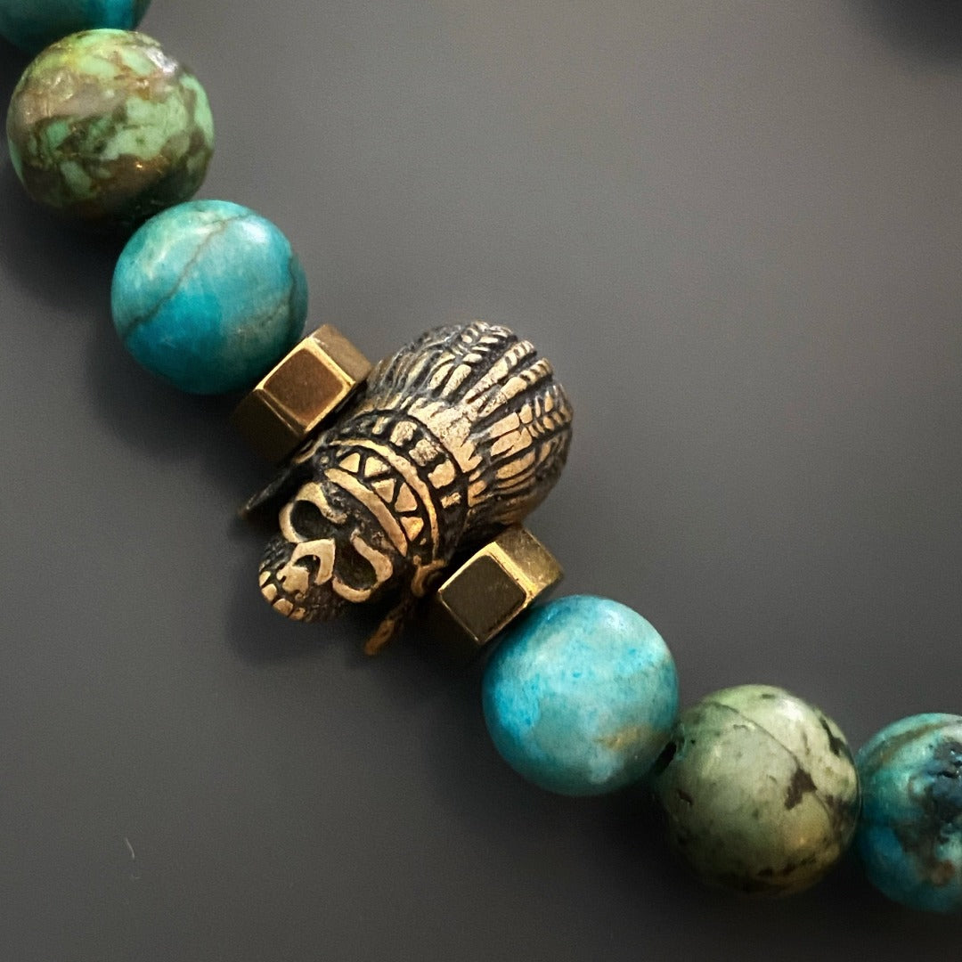  the Indian Men Bracelet, highlighting the natural variations and patterns of the turquoise stone beads.