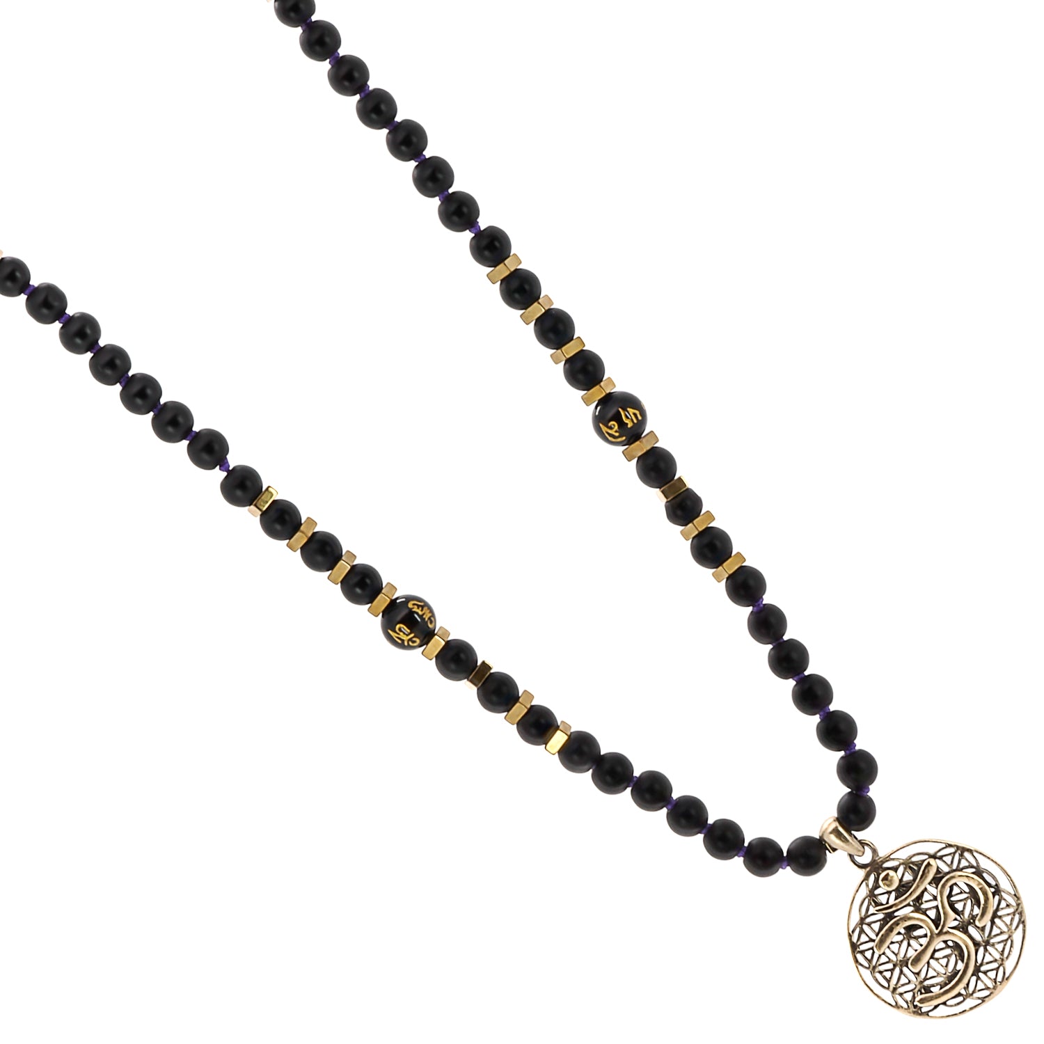 The meaningful symbols of spiritual growth and enlightenment in the Spiritual Yoga Mala Onyx Necklace