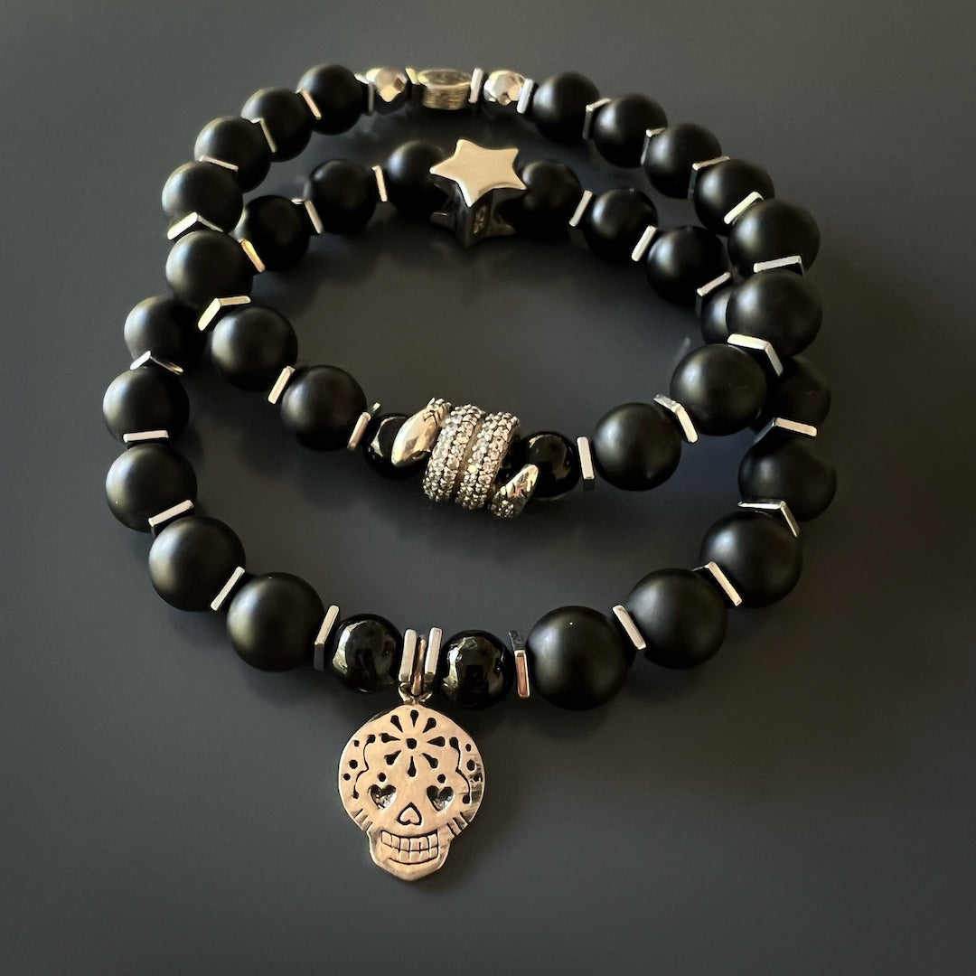 Wear the Sugar Skull Onyx Bracelet as a symbol of empowerment and connection, with its bold design and powerful energy.