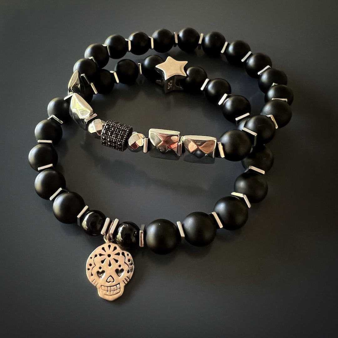 Experience the strength and style of the Sugar Skull Onyx Bracelet, crafted with love and care for a one-of-a-kind accessory.