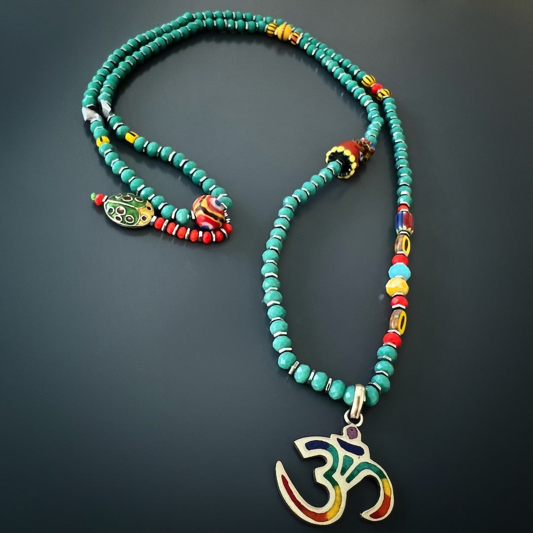 Handcrafted Summer Vibes Yogi Necklace symbolizes spiritual energy with its colorful design.