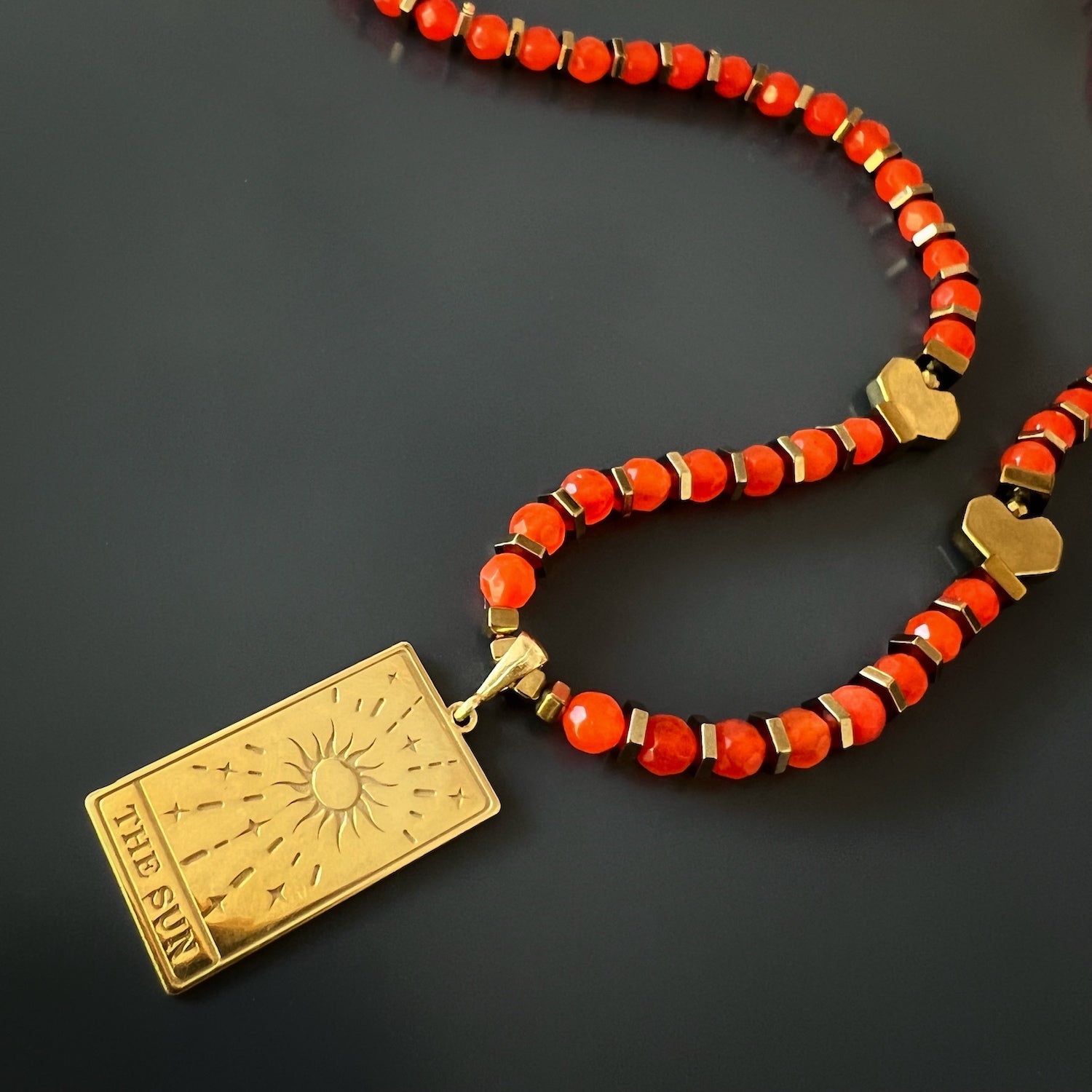 Elegant Gold Vermeil Tarot Necklace: Combining the magic of tarot with gemstone healing