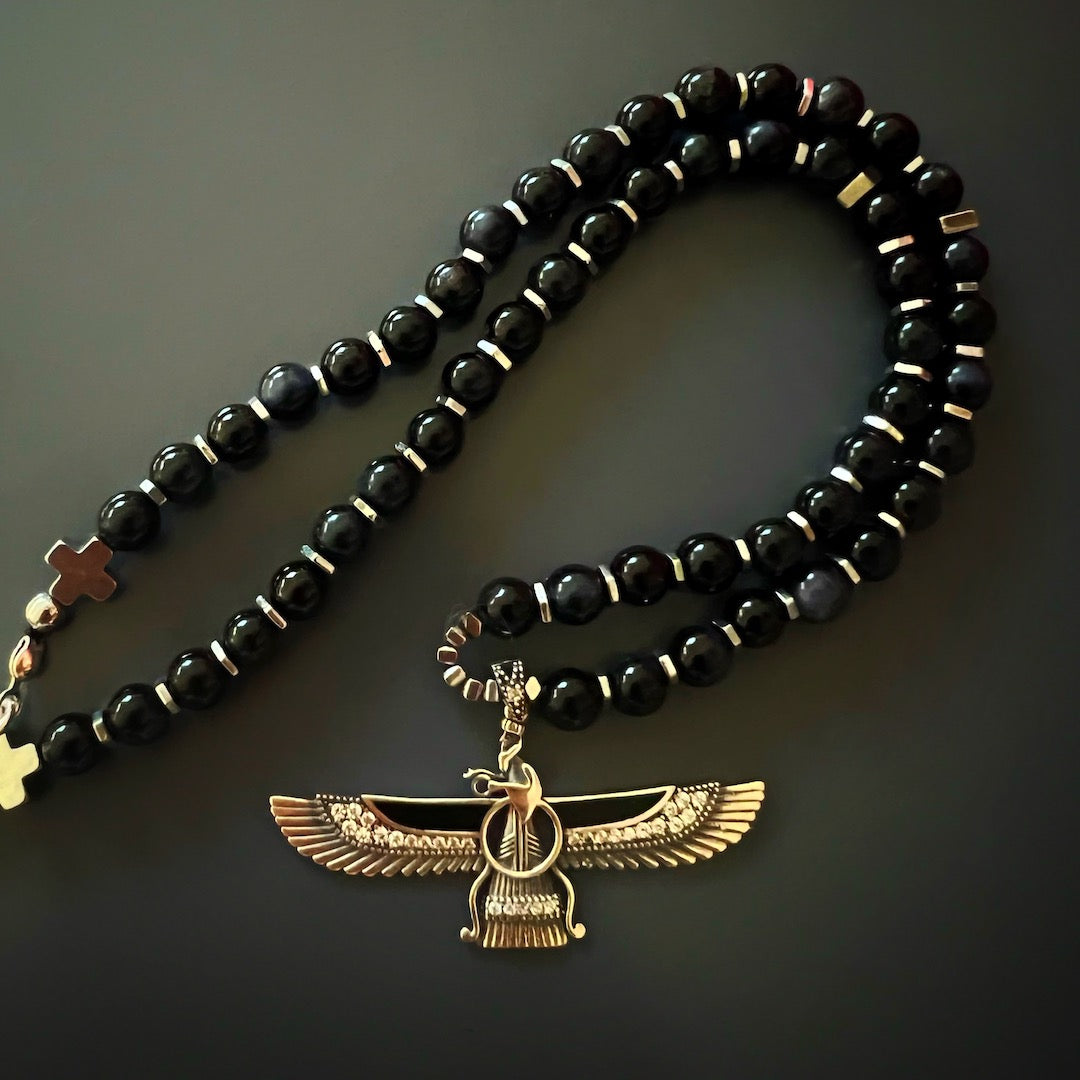 Confidence and Balance - The Tourmaline Faravahar Necklace Represents Strength and Self-Assurance.