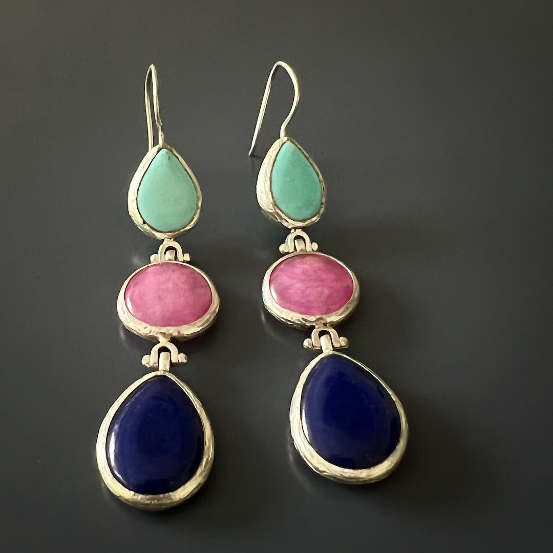 Triple Gemstone Earring - A stylish and colorful addition to any outfit