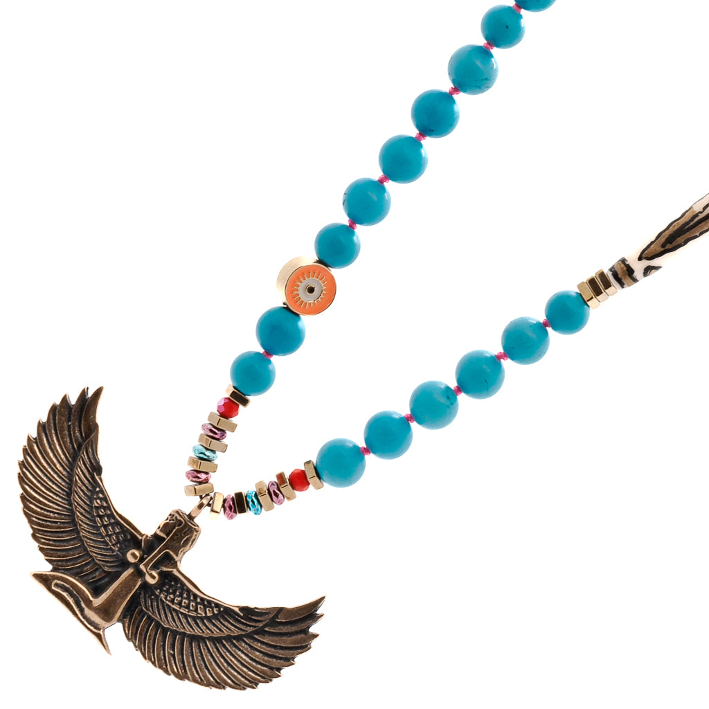 Spiritual Connection - The Goddess Isis Pendant on the Turquoise Stone Necklace.