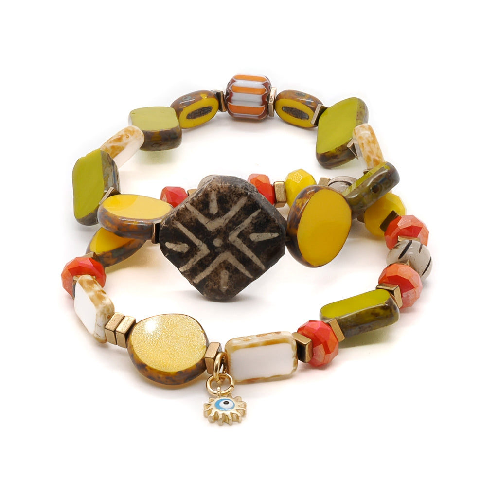Admire the craftsmanship of the Unique African Bracelet Set, showcasing a harmonious blend of colors and cultural elements.