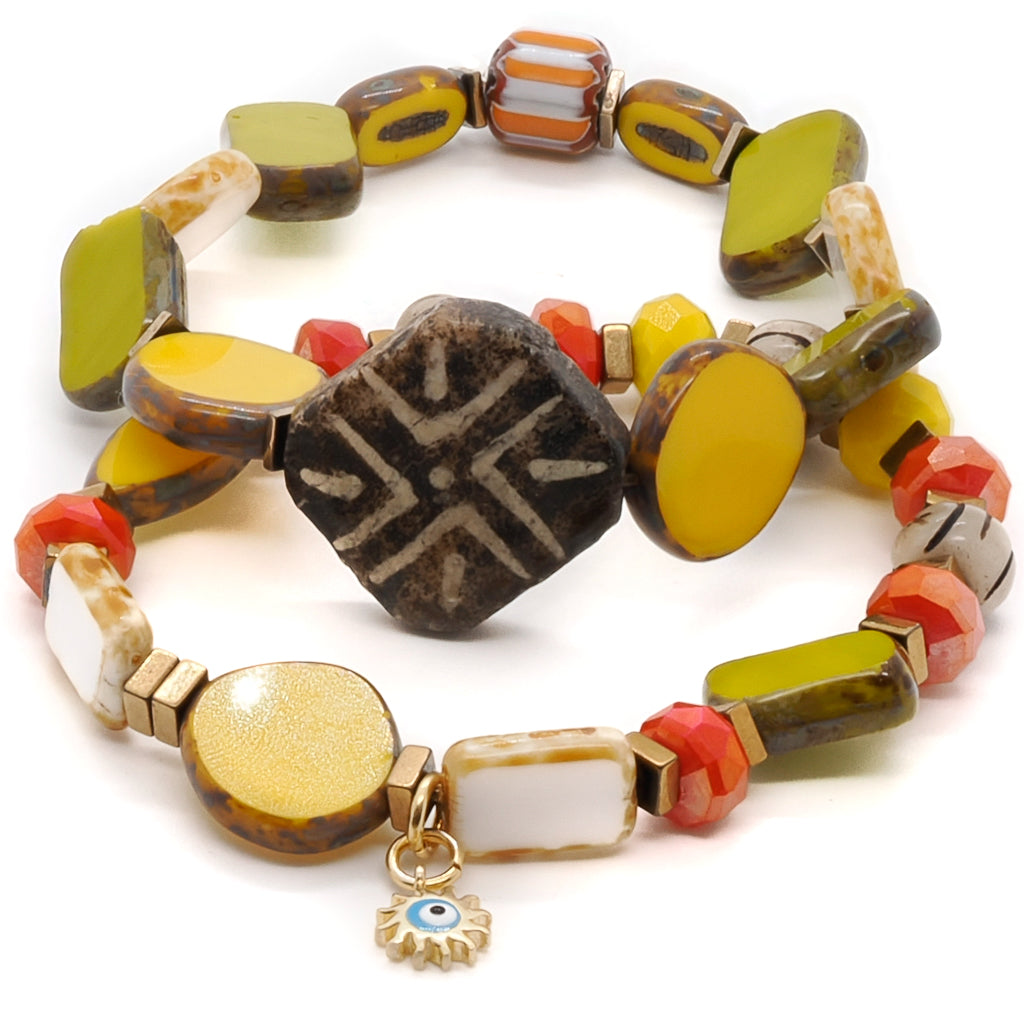 Embrace the colorful and fun design of the Unique African Bracelet Set, a statement piece that reflects your individual style.