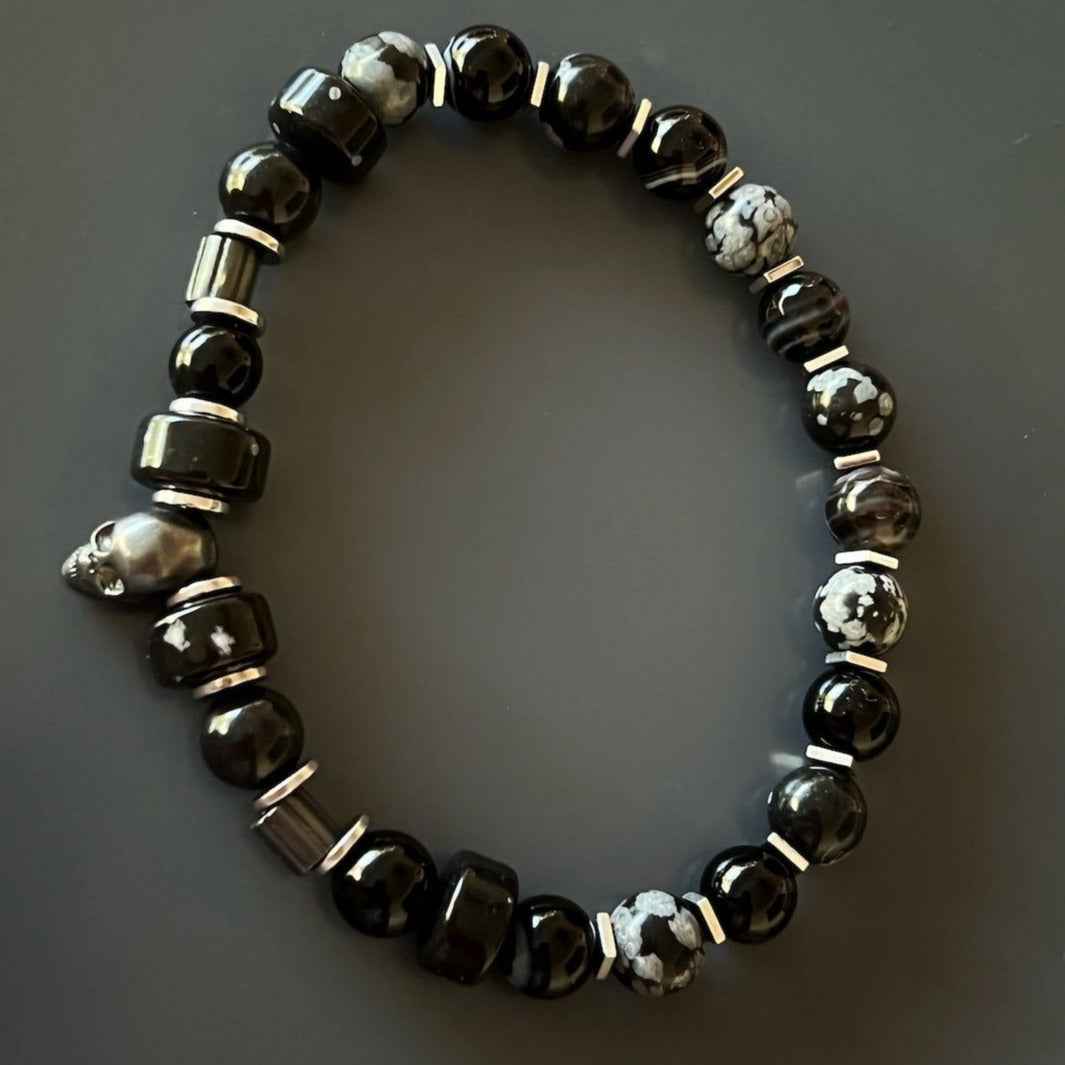 Striking Contrast - Black Onyx and Snowflake Obsidian Beads.