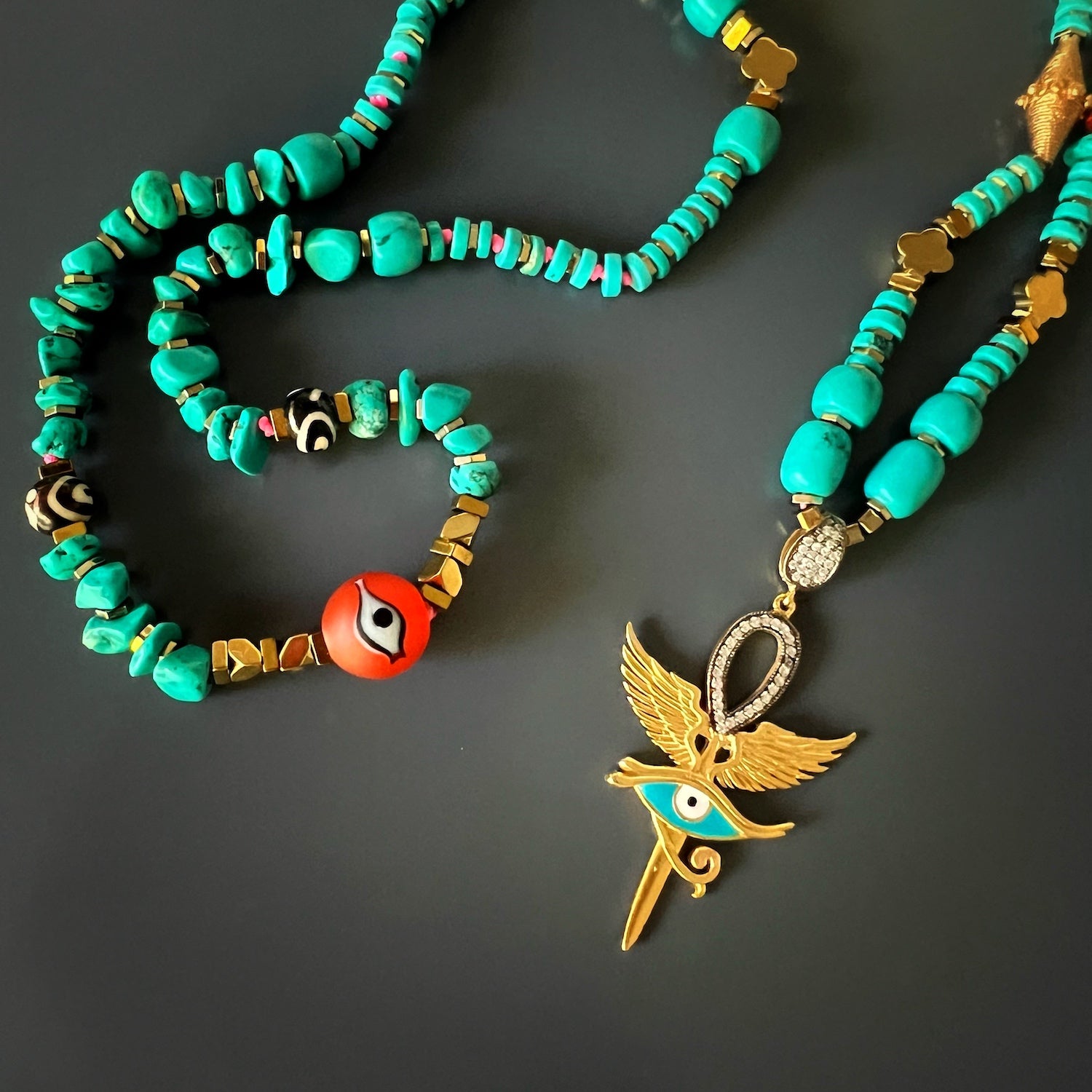 The Unique Eye of Horus Turquoise Necklace, a beautiful and meaningful accessory for those seeking cultural and spiritual significance