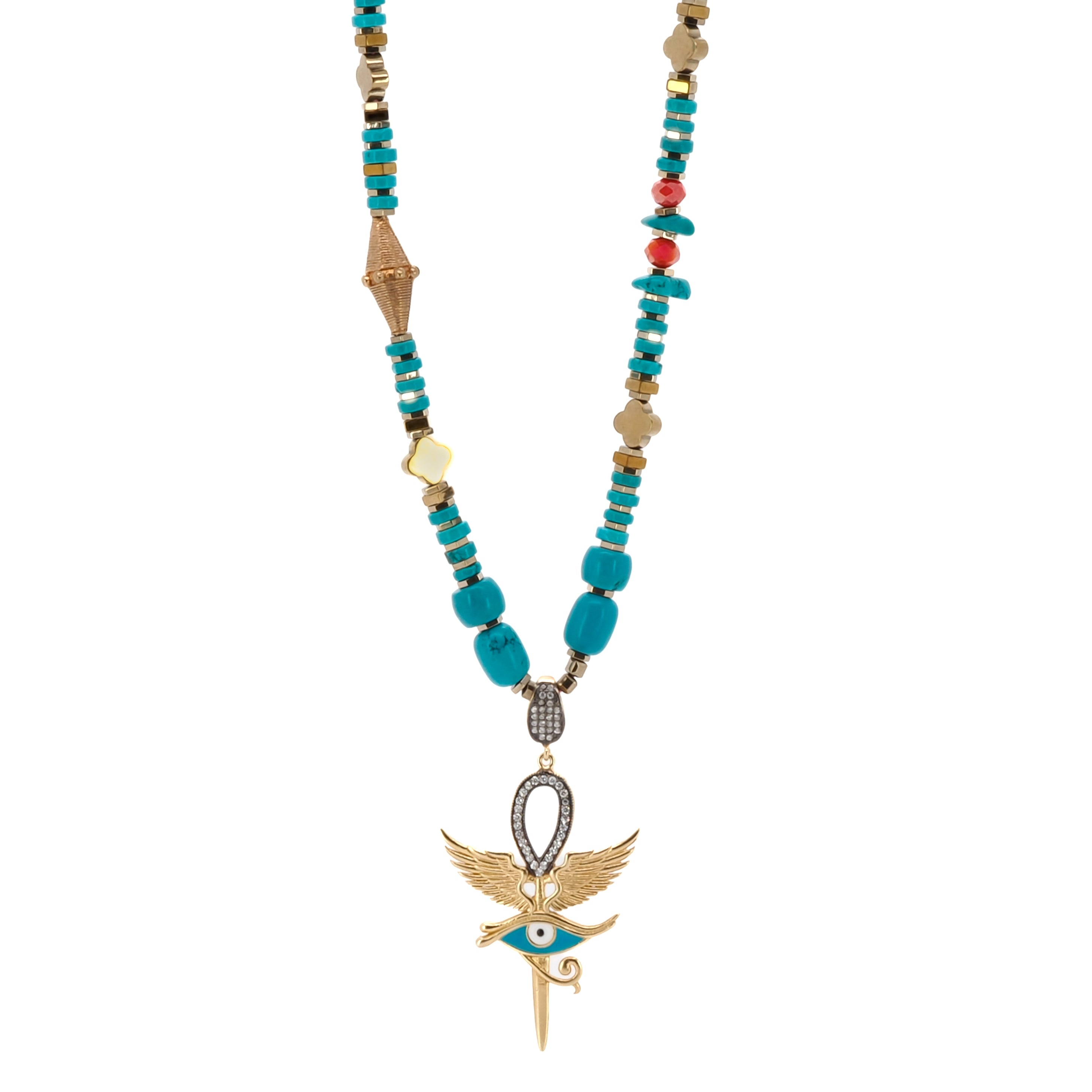 The spiritual significance of the Eye of Horus symbol on the Unique Eye of Horus Turquoise Necklace