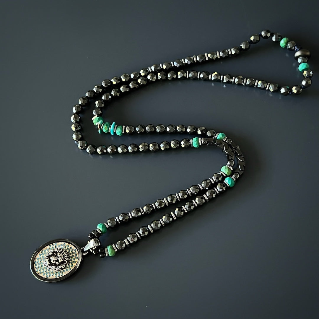 Hematite and Turquoise Beads - Powerful Design.