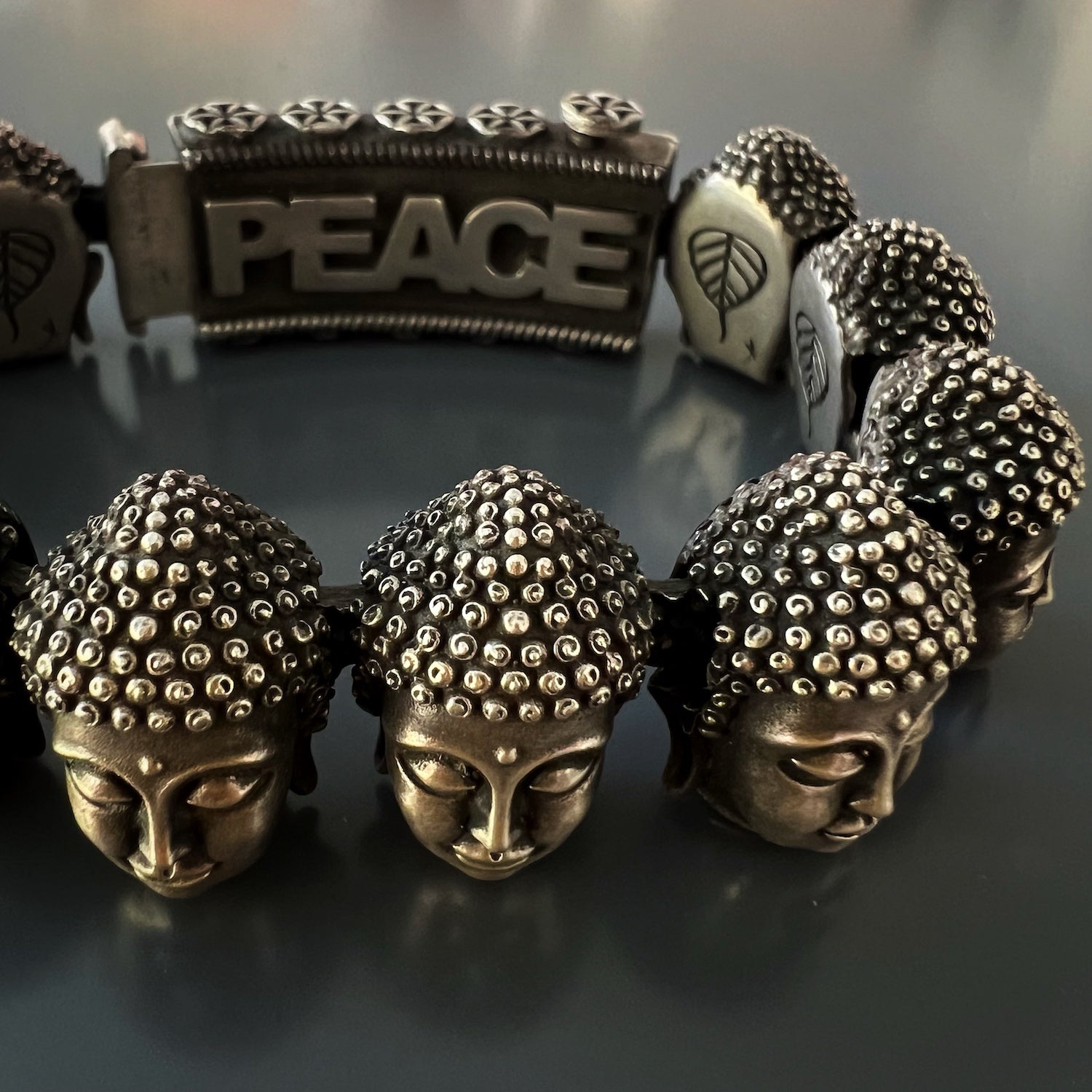 Unique Piece - Handmade Silver and Diamond Buddha Peace Bracelet.