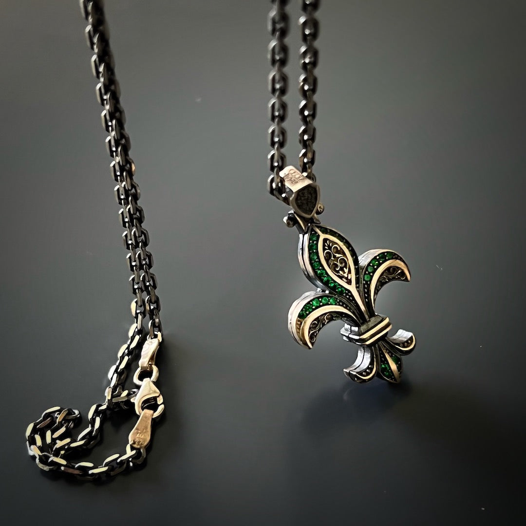 Embrace the historical significance of the Fleur de Lis symbol with the Unique Designer Fleur de Lis Necklace, a unique and meaningful accessory.