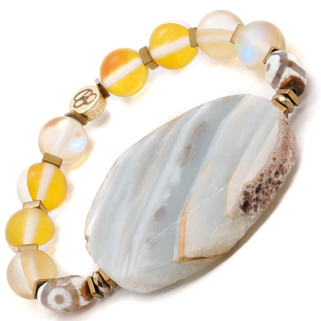 Discover the unique and meaningful craftsmanship of the Yellow Chunky Agate Bracelet, a stunning piece of handmade jewelry.