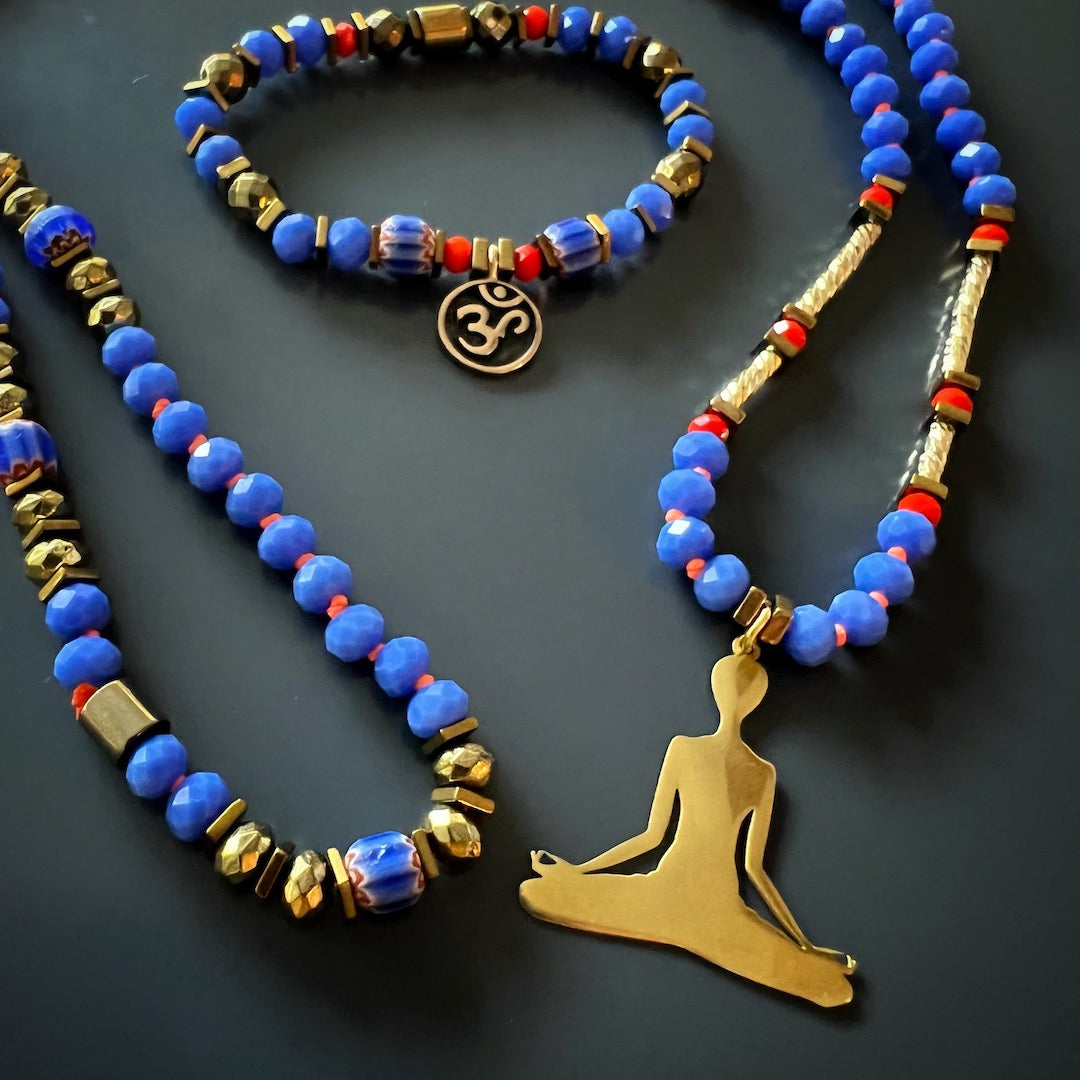 Handcrafted necklace designed for yoga and meditation enthusiasts, featuring vibrant Nepal beads and a meaningful Om Mani Padme Hum mantra bead.