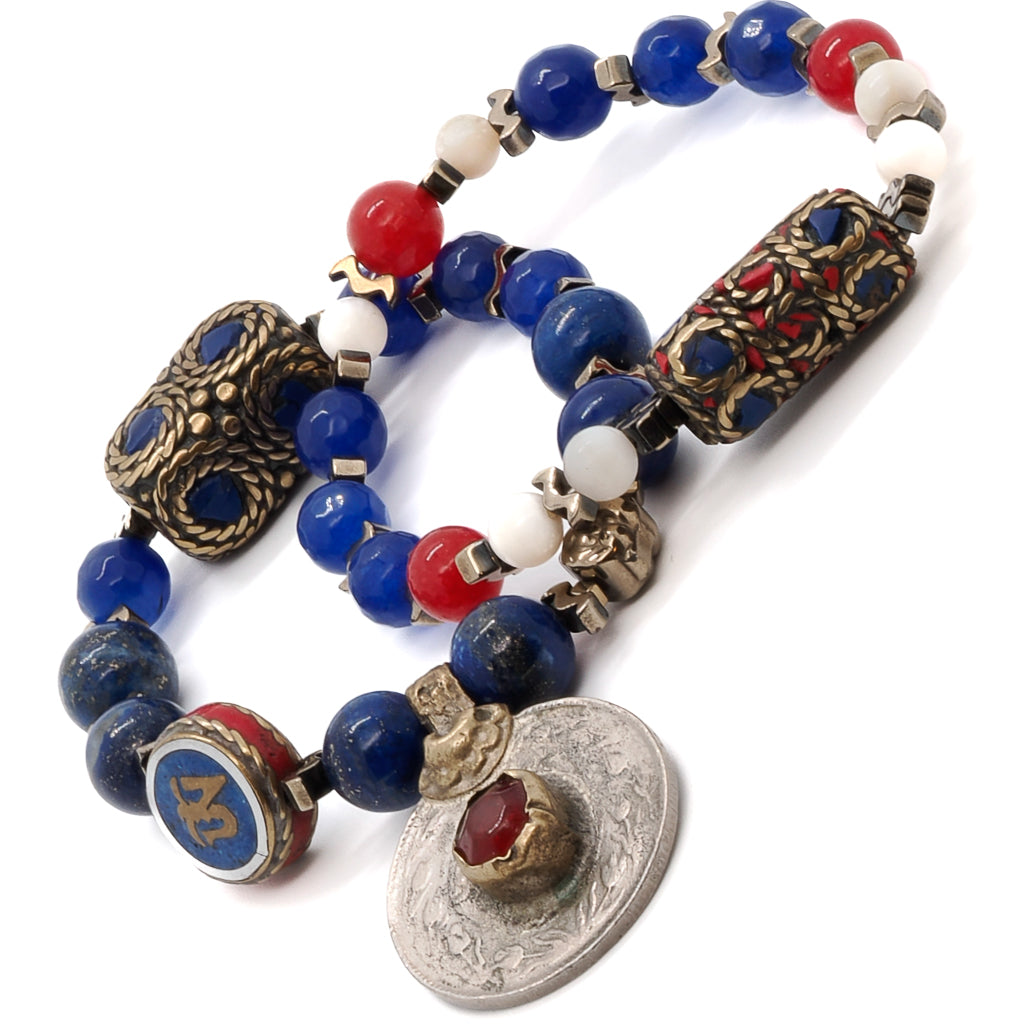 Eye-catching Aegean Bracelet Set with Gold Hematite Buddha Bead and Blue Jade Stone Beads