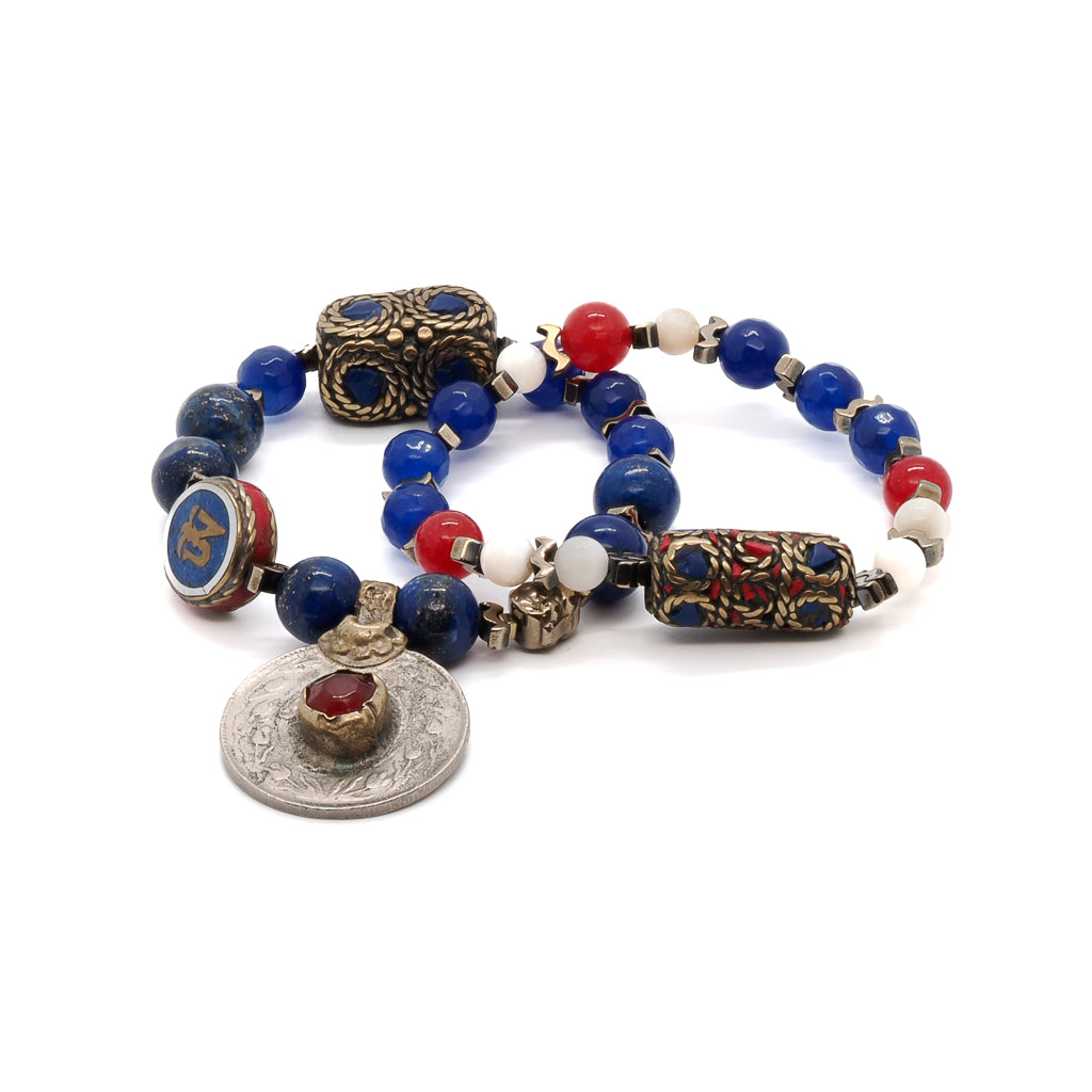 Vibrant Aegean Bracelet Set with deep blue, white, and red beaded bracelets; perfect for any occasion