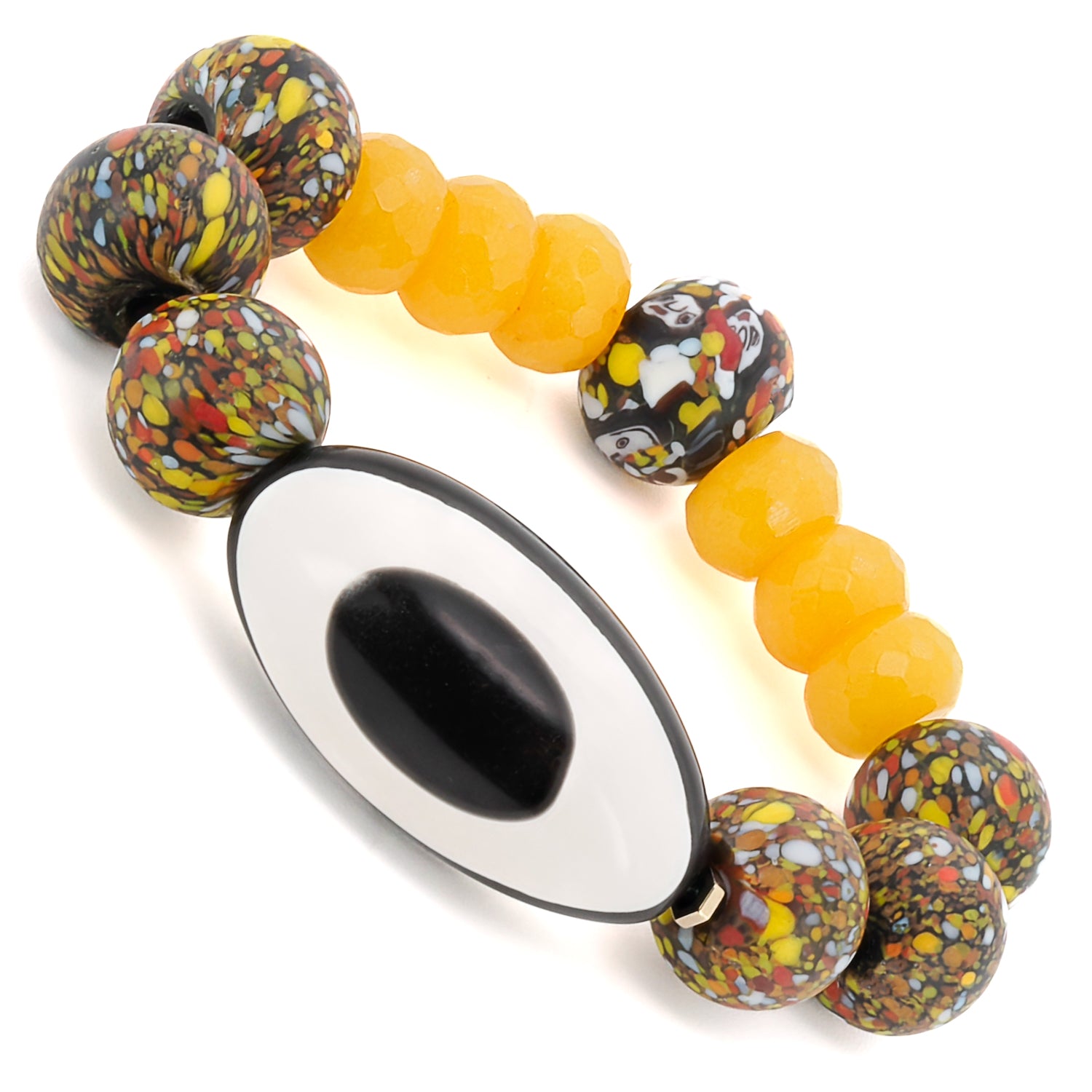 African Chunky Eye Bracelet with Nepal Eye Bead and Yellow Jade Beads
