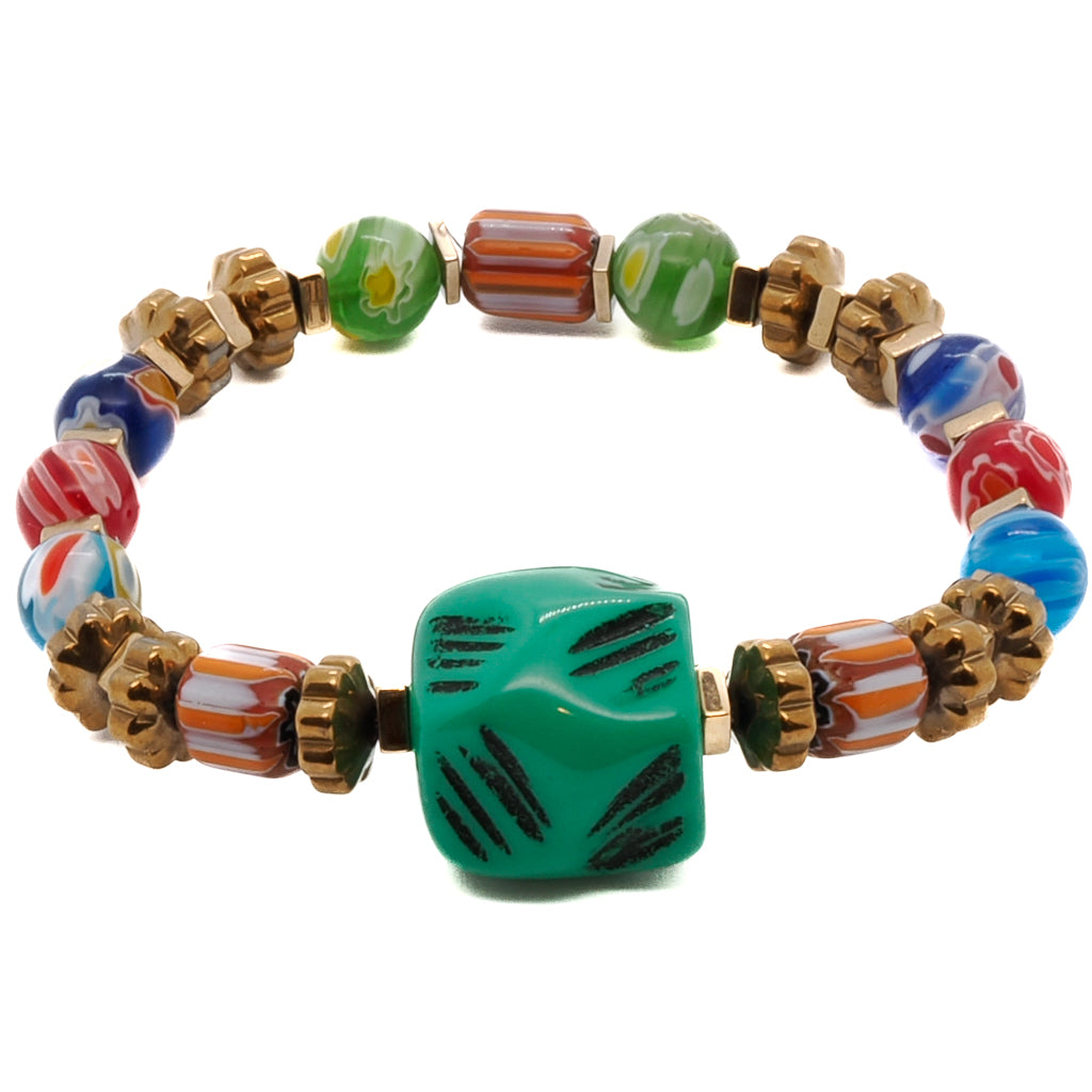 Colorful Handmade African Bracelet for Women; geometric glass beads and African beads