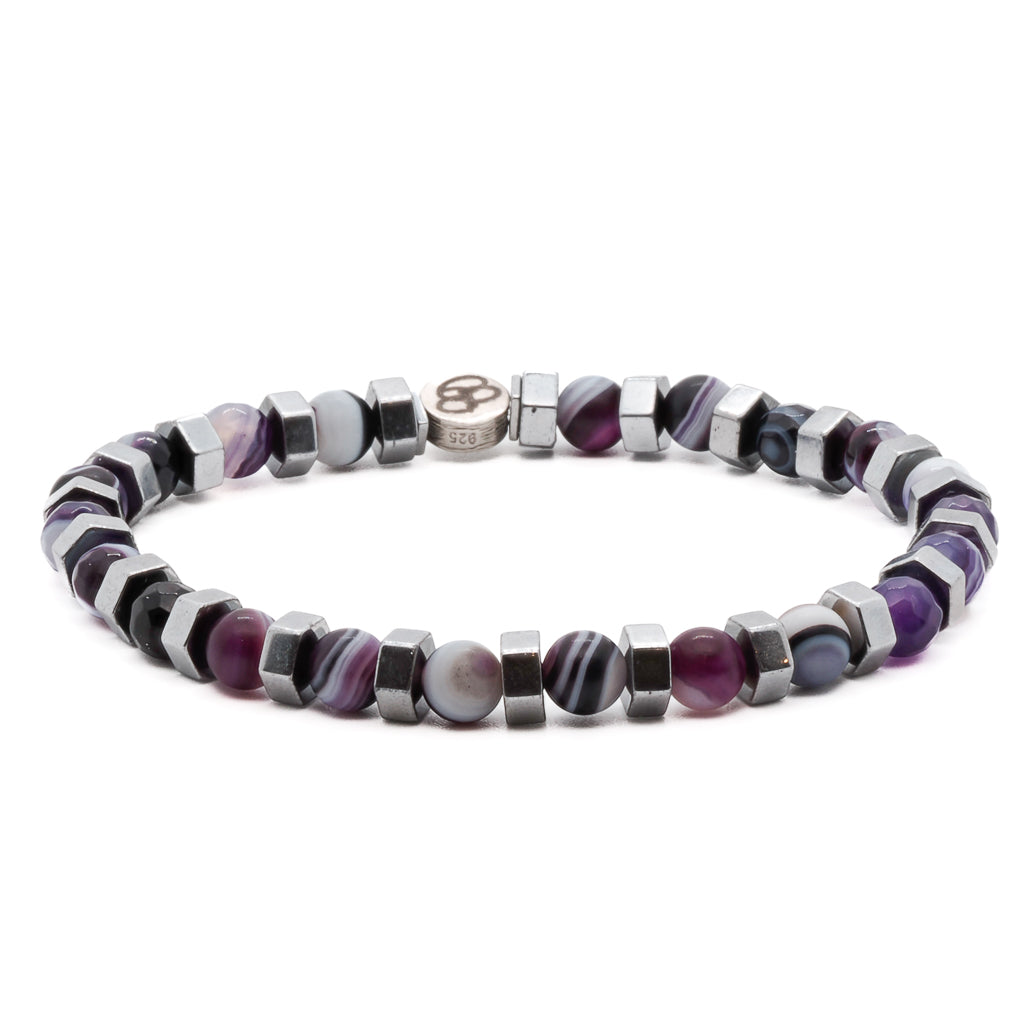 Agate Aura Bracelet - A one-of-a-kind handmade bracelet with purple agate stone beads and silver color nugget hematite beads