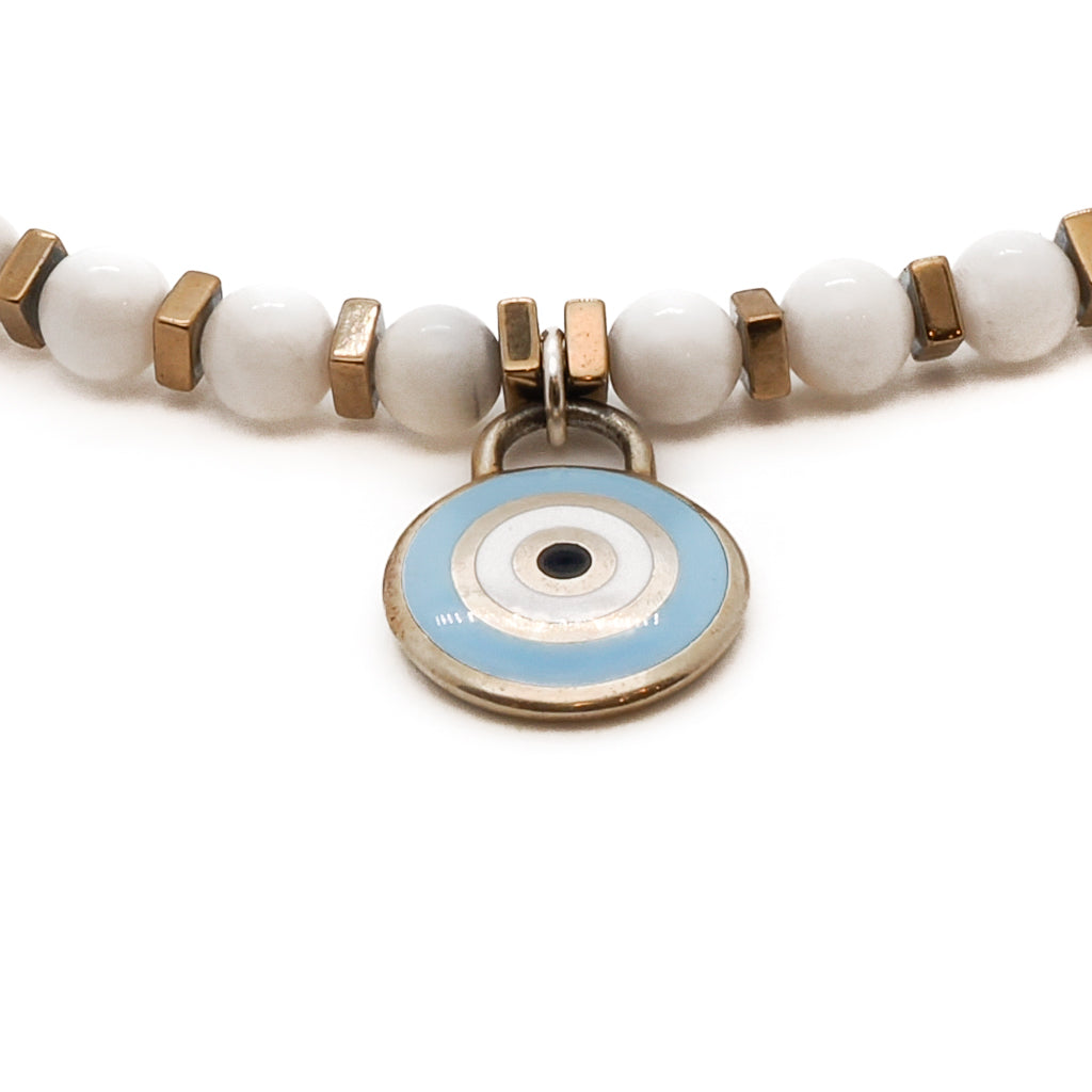 Agate Evil Eye Anklet featuring protective sterling silver and enamel evil eye charm