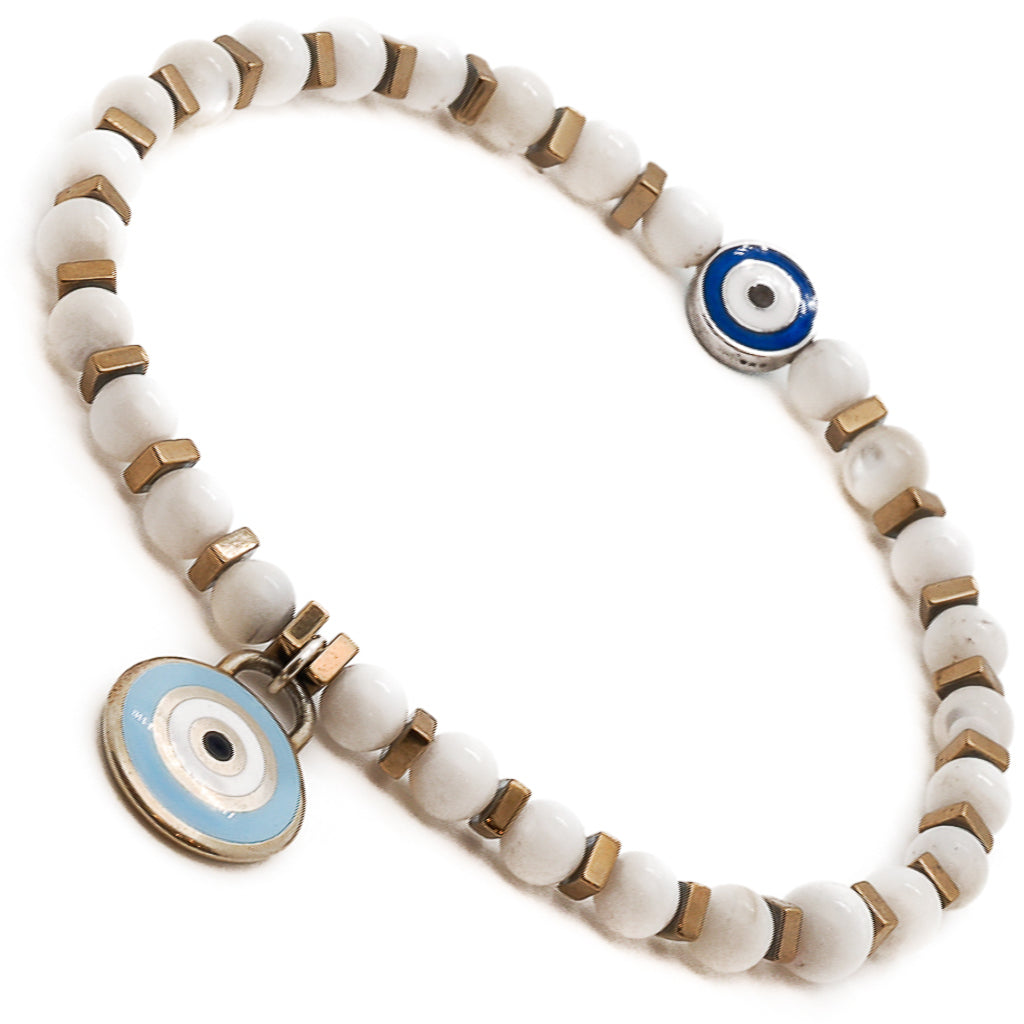 Unique Agate Evil Eye Anklet with turquoise and blue sterling silver evil eye bead and charm