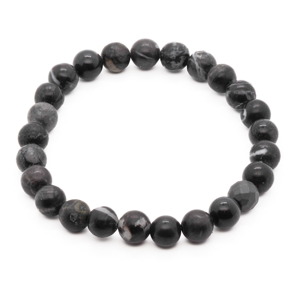 Sleek and sophisticated Agate Men Bracelet with beautiful black agate stone beads