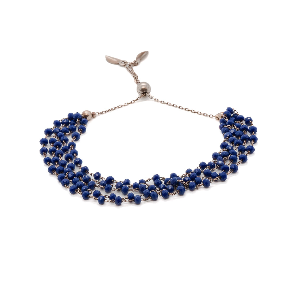 The Alexa Bracelet - Elegant Lapis Lazuli beads on rose gold plated multi-strand chains for a chic look.