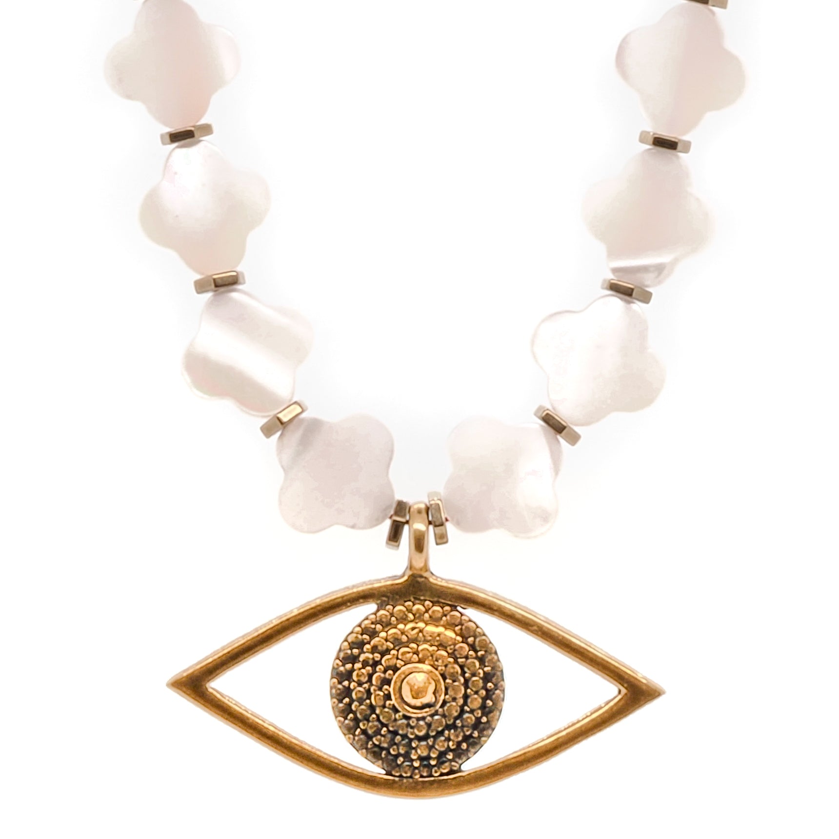 The Alhambra Evil Eye Choker Necklace is a unique and powerful accessory that&#39;s perfect for everyday wear, featuring elegant gold plated hematite spacers and a stunning Evil Eye charm.