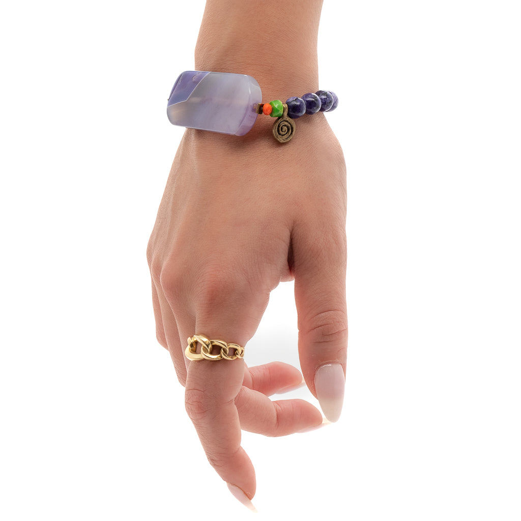 Elevate your style and spirit with the Amethyst Meditation Bracelet, as seen on model.