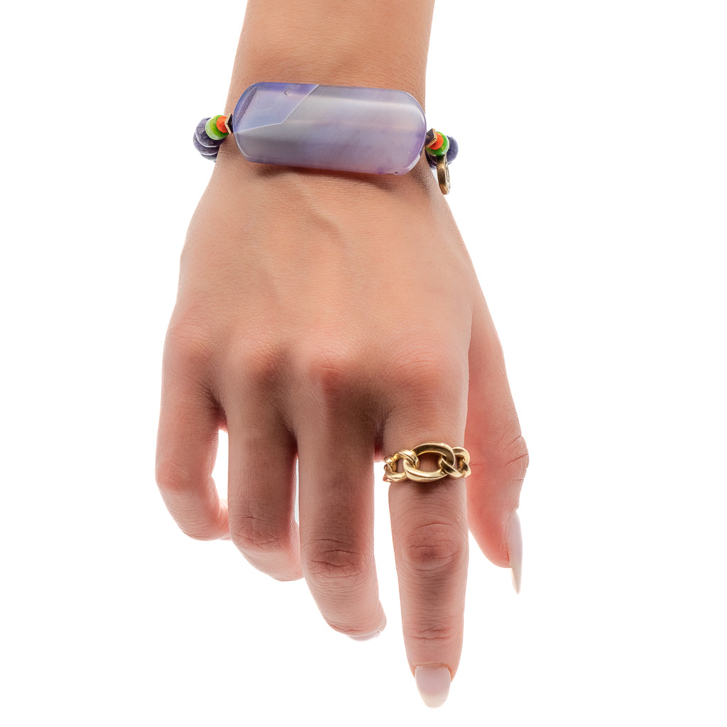 Stay calm and connected to your higher self with the beautiful Amethyst Meditation Bracelet - modeled here for inspiration.