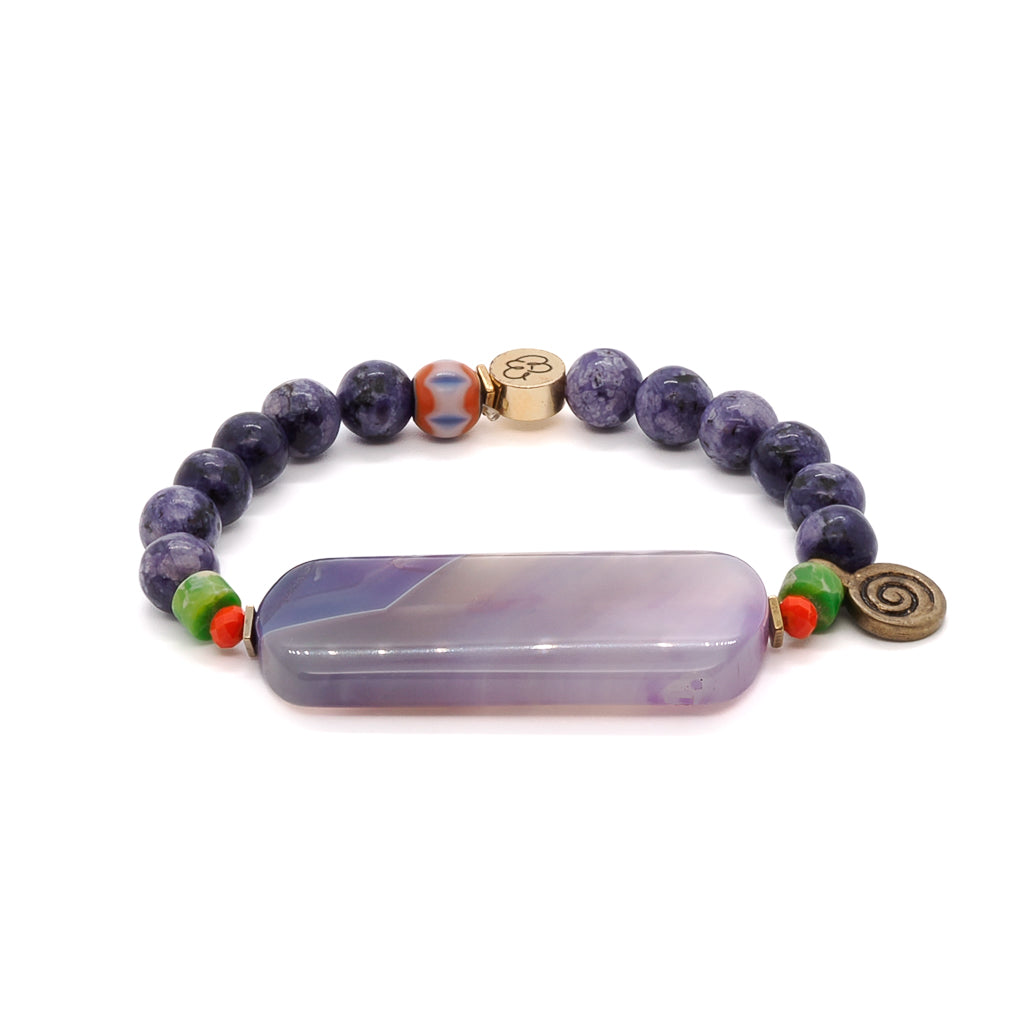 Stunning Amethyst Meditation Bracelet with Purple Jade and Green Jasper Stones