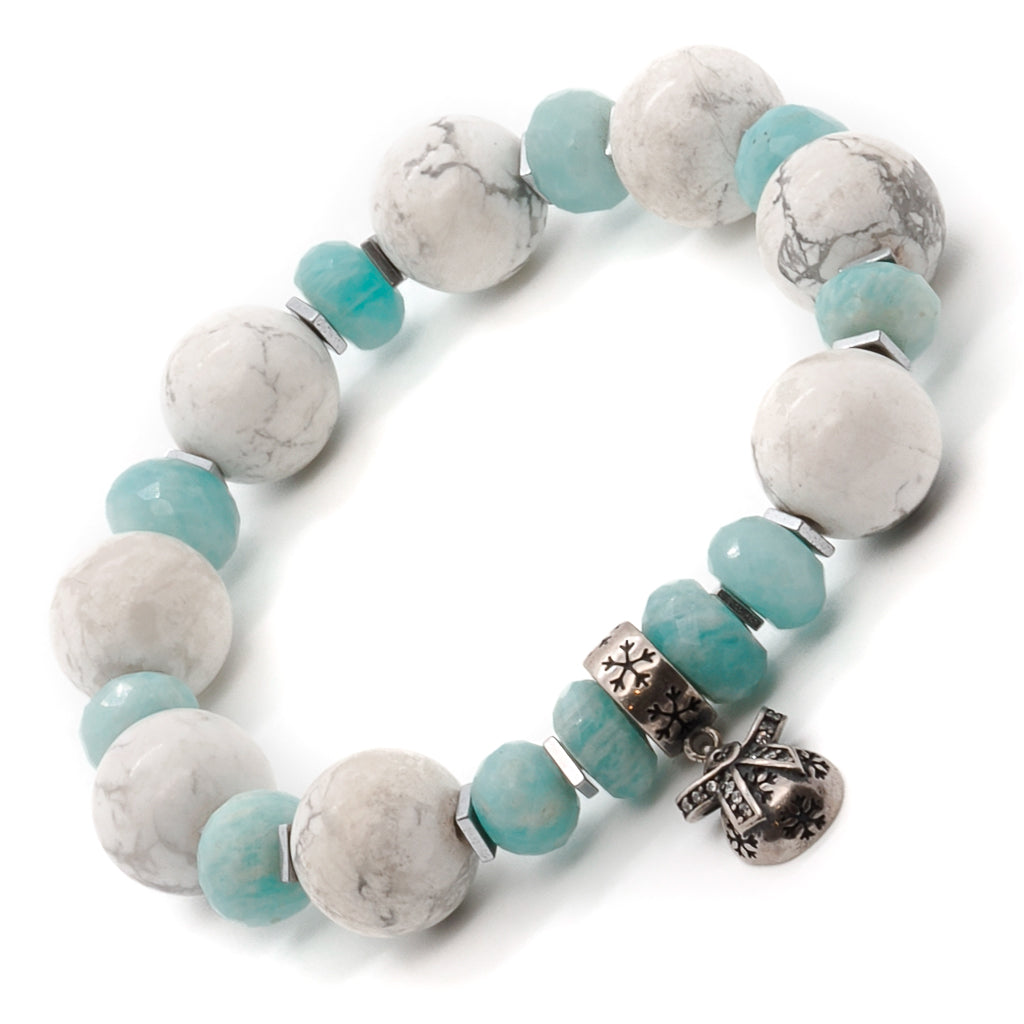 Festive Christmas charm bracelet with aquamarine and howlite stones