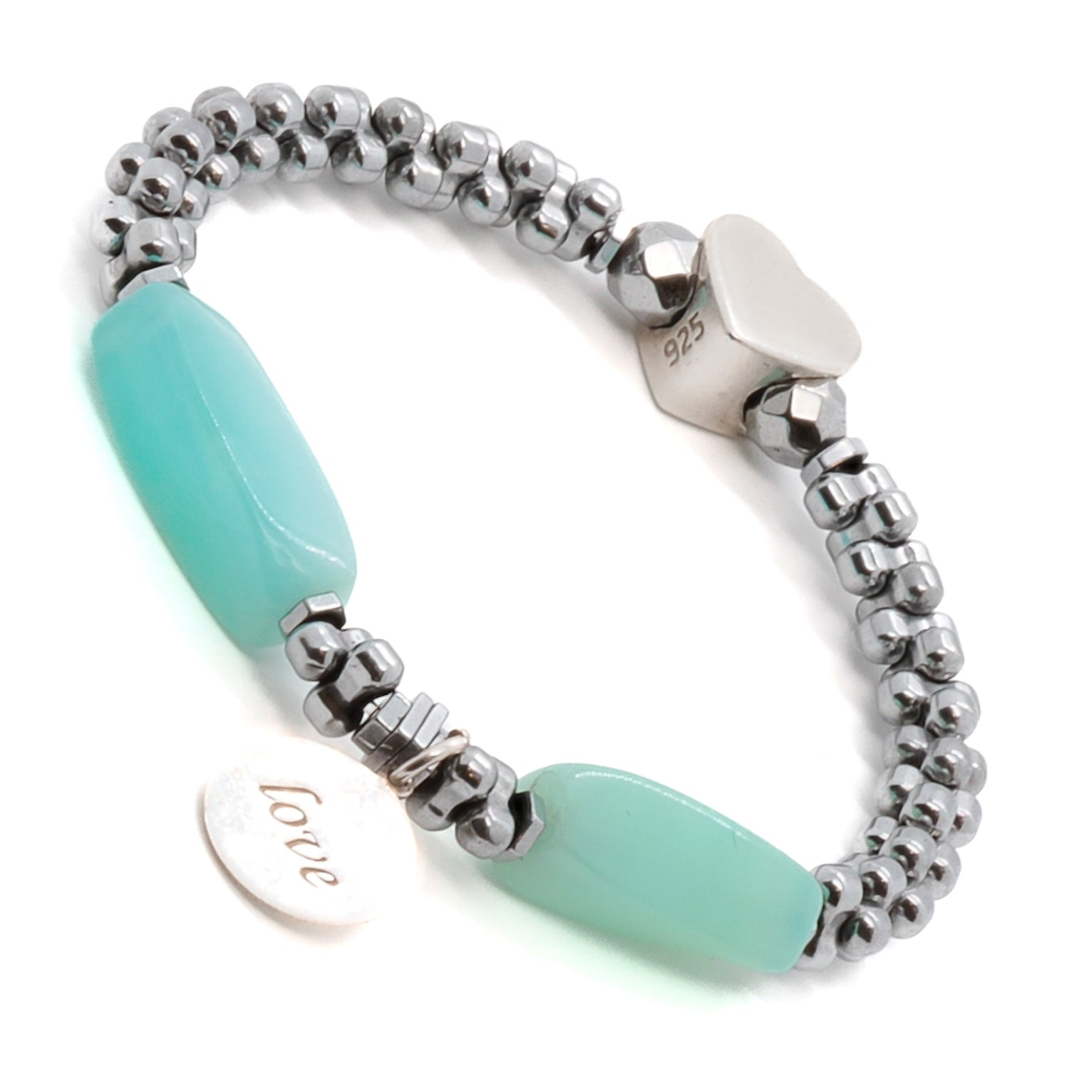 Unique Handmade Aquamarine Love Bracelet with Heart Charm