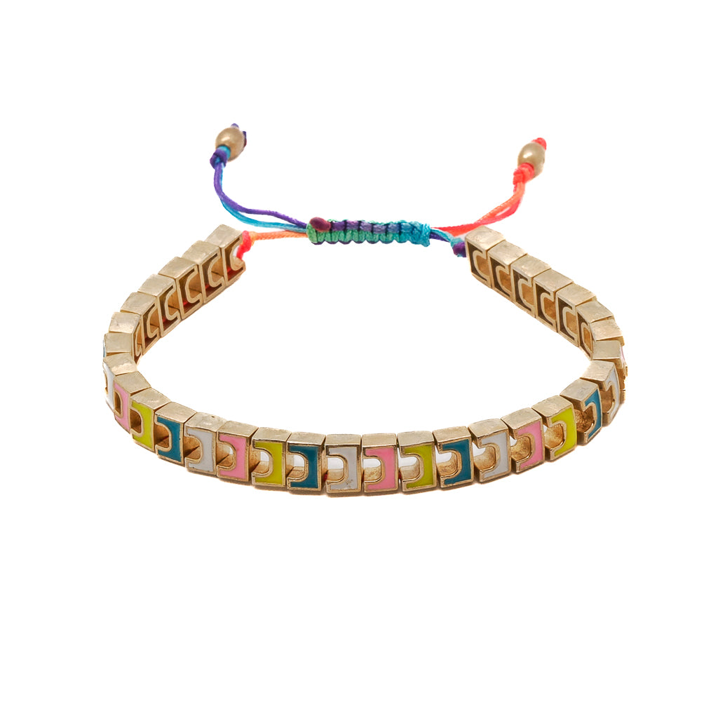 Multicolor Enamel Woven Bracelet - A Burst of Vibrant Rainbow Colors.