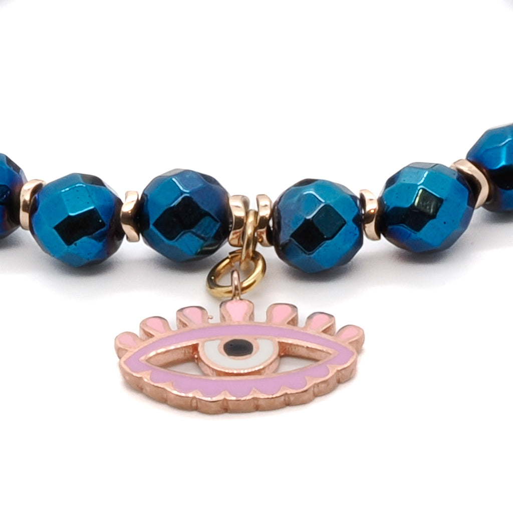 Stylish Artemis Bracelet with Hematite Stones and Evil Eye Charm