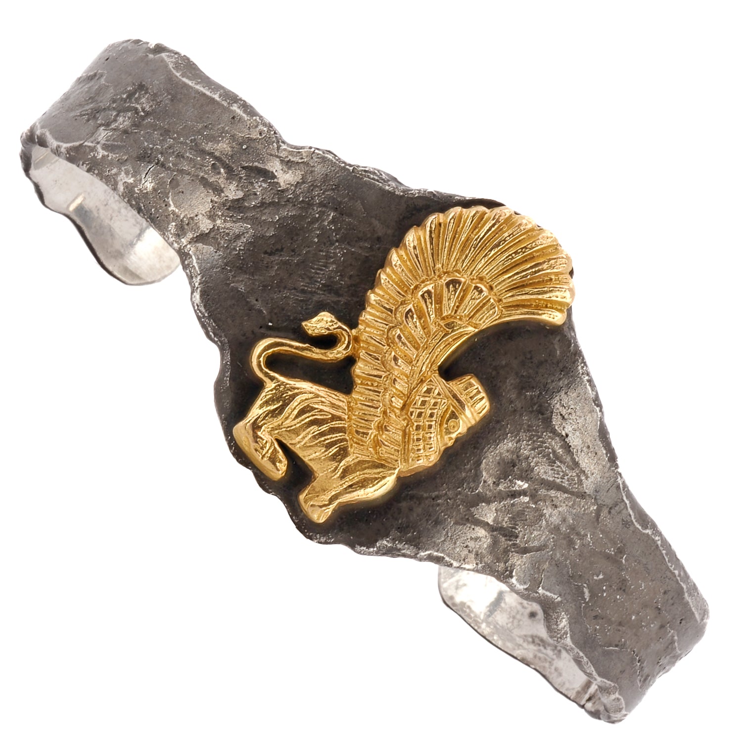 Bold and Confident: Sterling Silver and 18k Gold Lion Cuff Bracelet