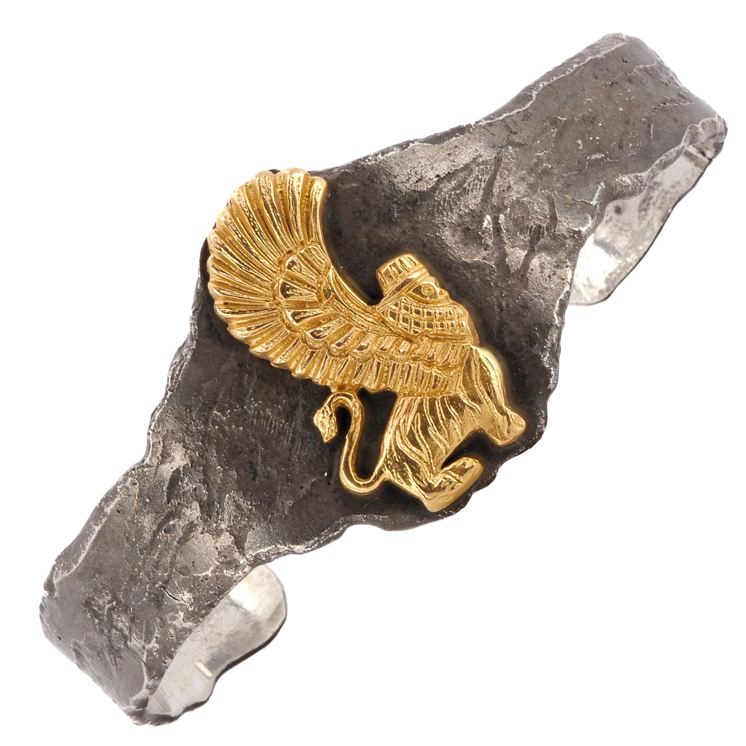 The Perfect Statement Piece: Assyrian Gold Lion Cuff Bracelet in Sterling Silver and 18k Gold