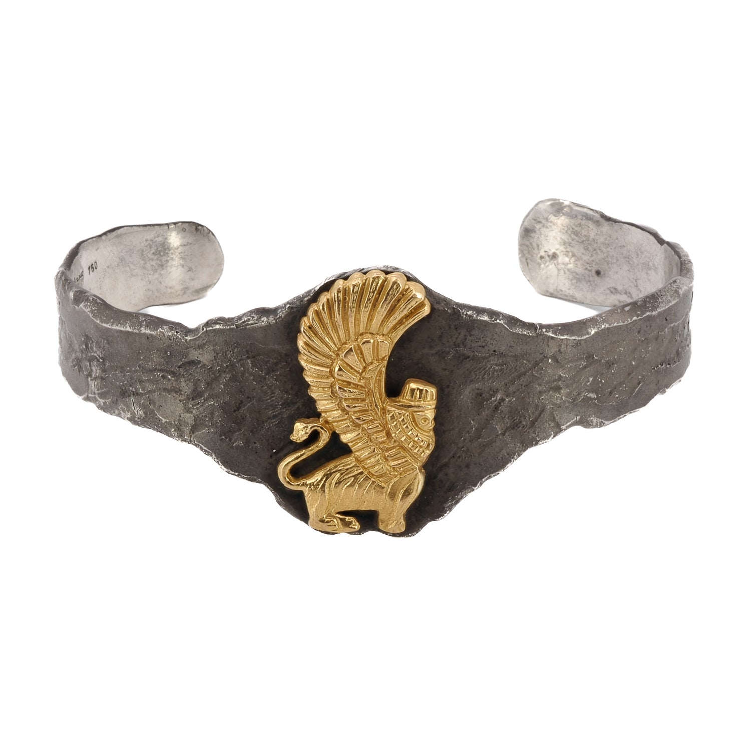 Assyrian Gold Lion Cuff Bracelet in Sterling Silver and 18k Gold