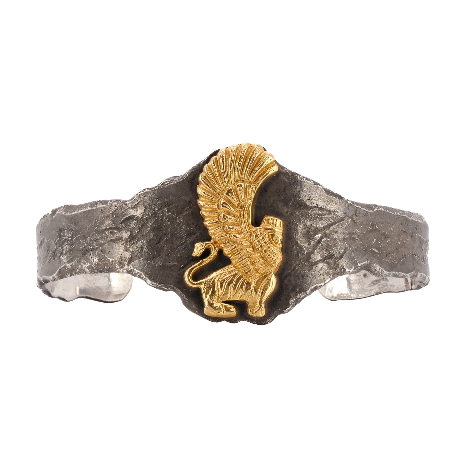 Luxury Handmade Jewelry: Assyrian Gold Lion Cuff Bracelet in Sterling Silver and 18k Gold