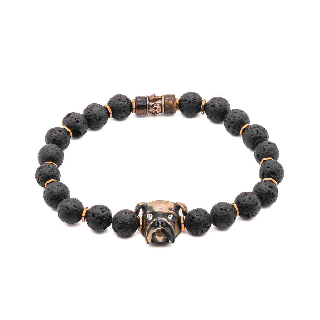 Black Dog Charm Bracelet with bronze dog charm and skull bead