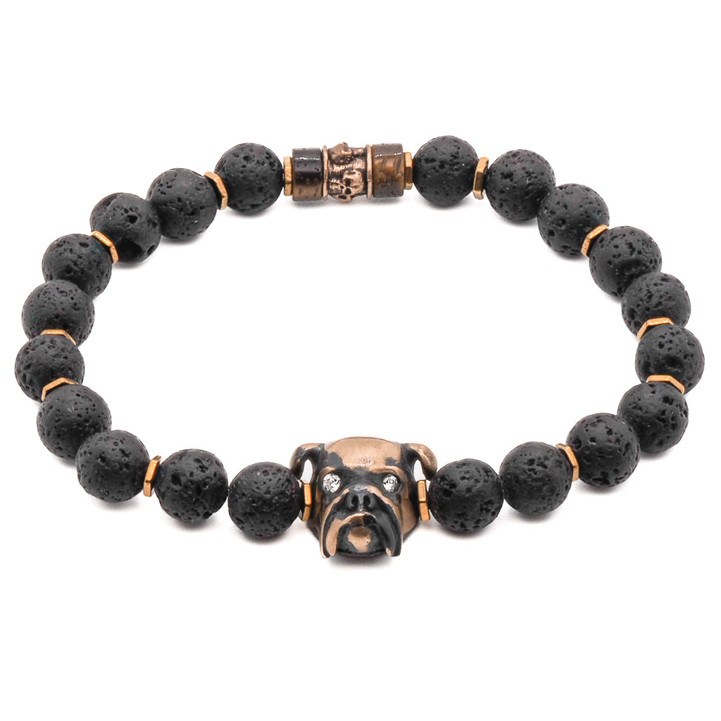 Unique Black Dog Charm Bracelet with grounding black lava rock stones