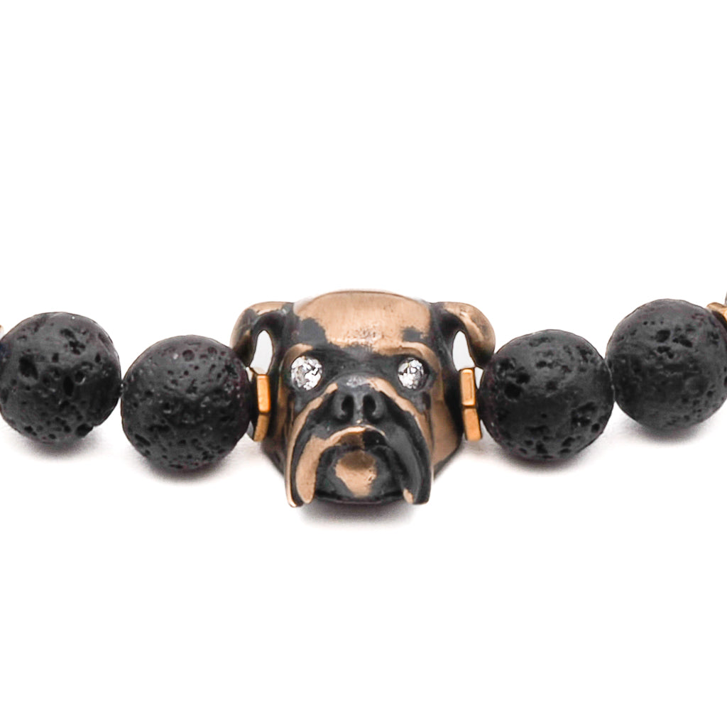Handmade Black Lava Rock Stone Bracelet with Dog Charm and Hematite Spacers