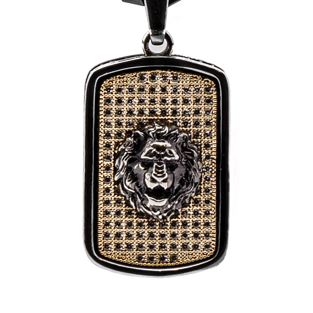 Striking Handmade Lion Pendant Necklace with Black Lava Rock Stone Beads and Hematite Spacers