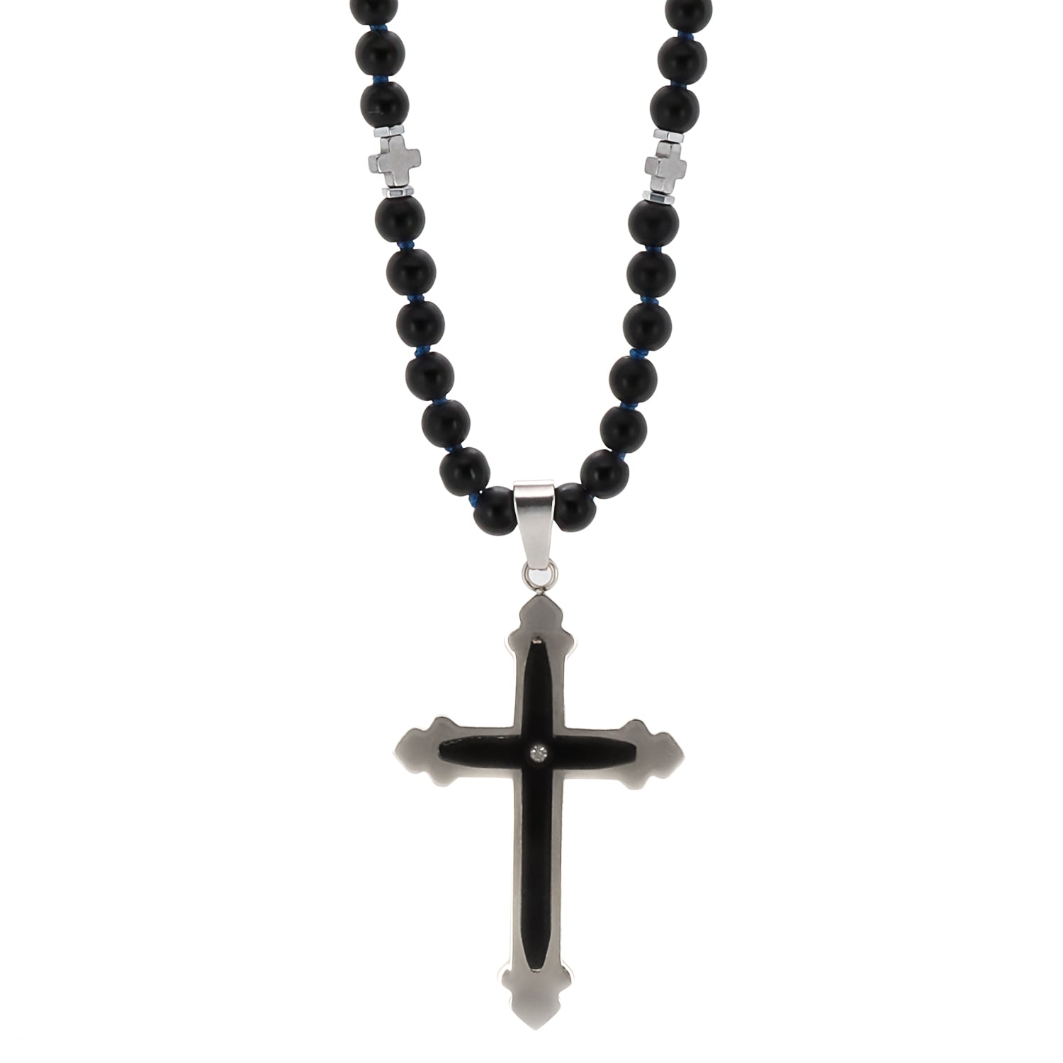 Steel Cross Pendant with Black and Silver Tones