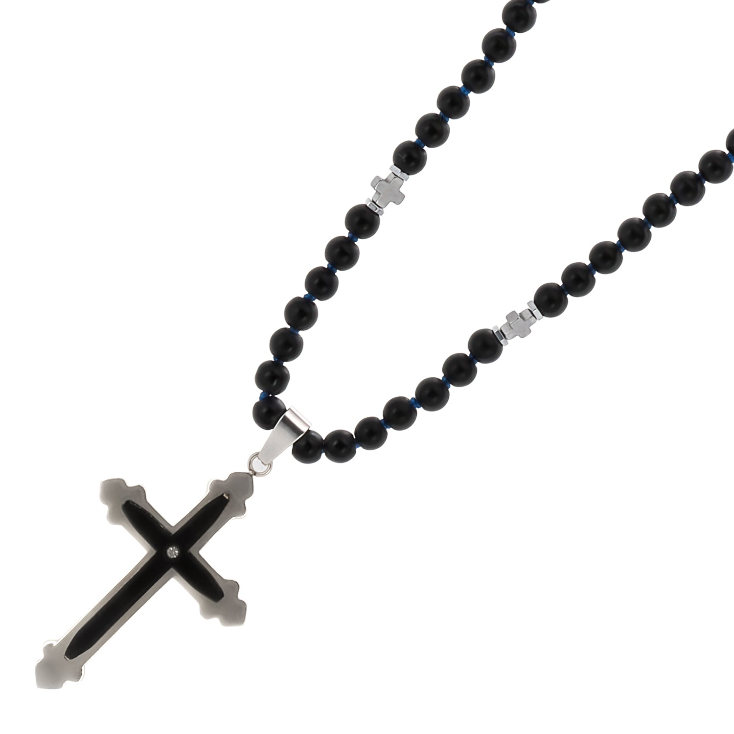 Black Onyx and Sterling Silver Cross - Pendant and Chain - Ruby Lane