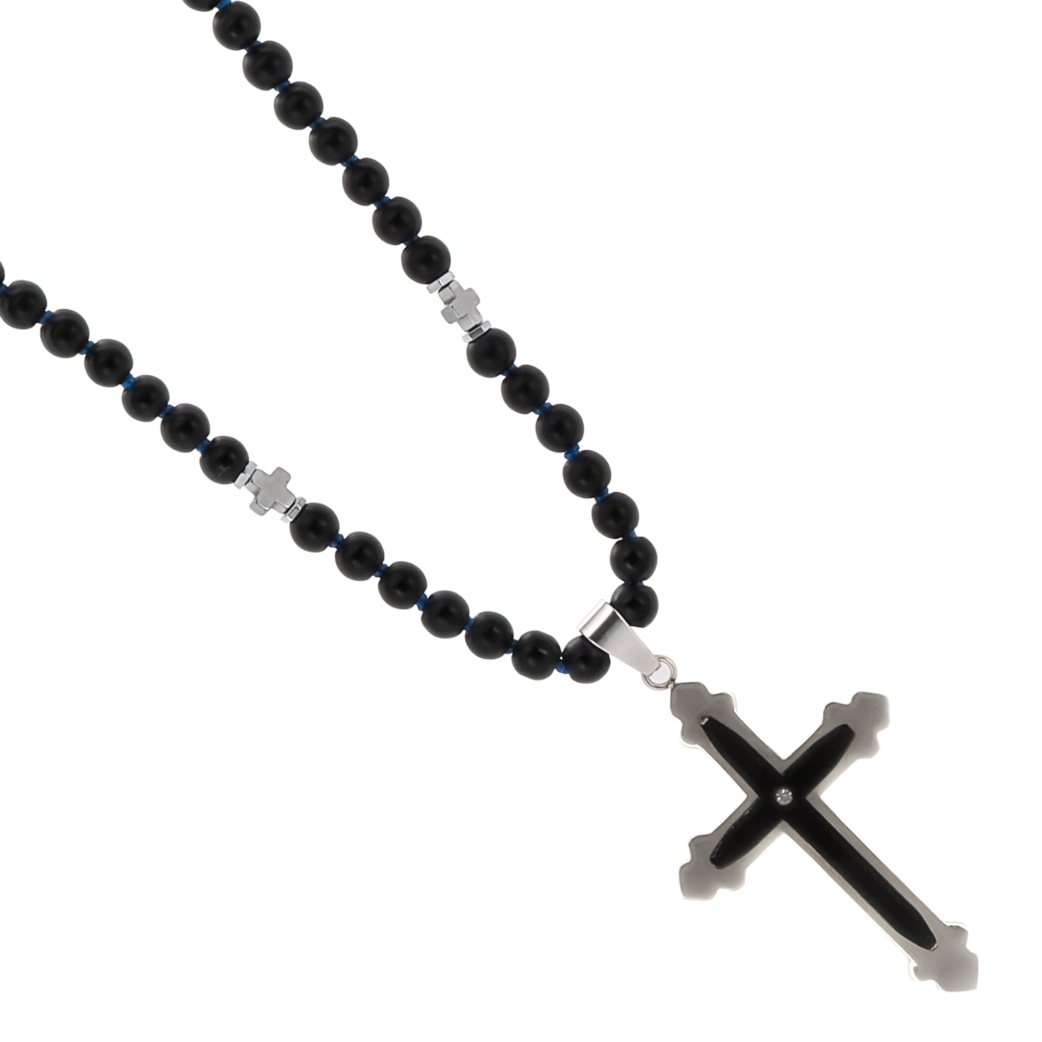 14K White Gold Natural Onyx Cross Necklace - Gracious Rose Jewelry