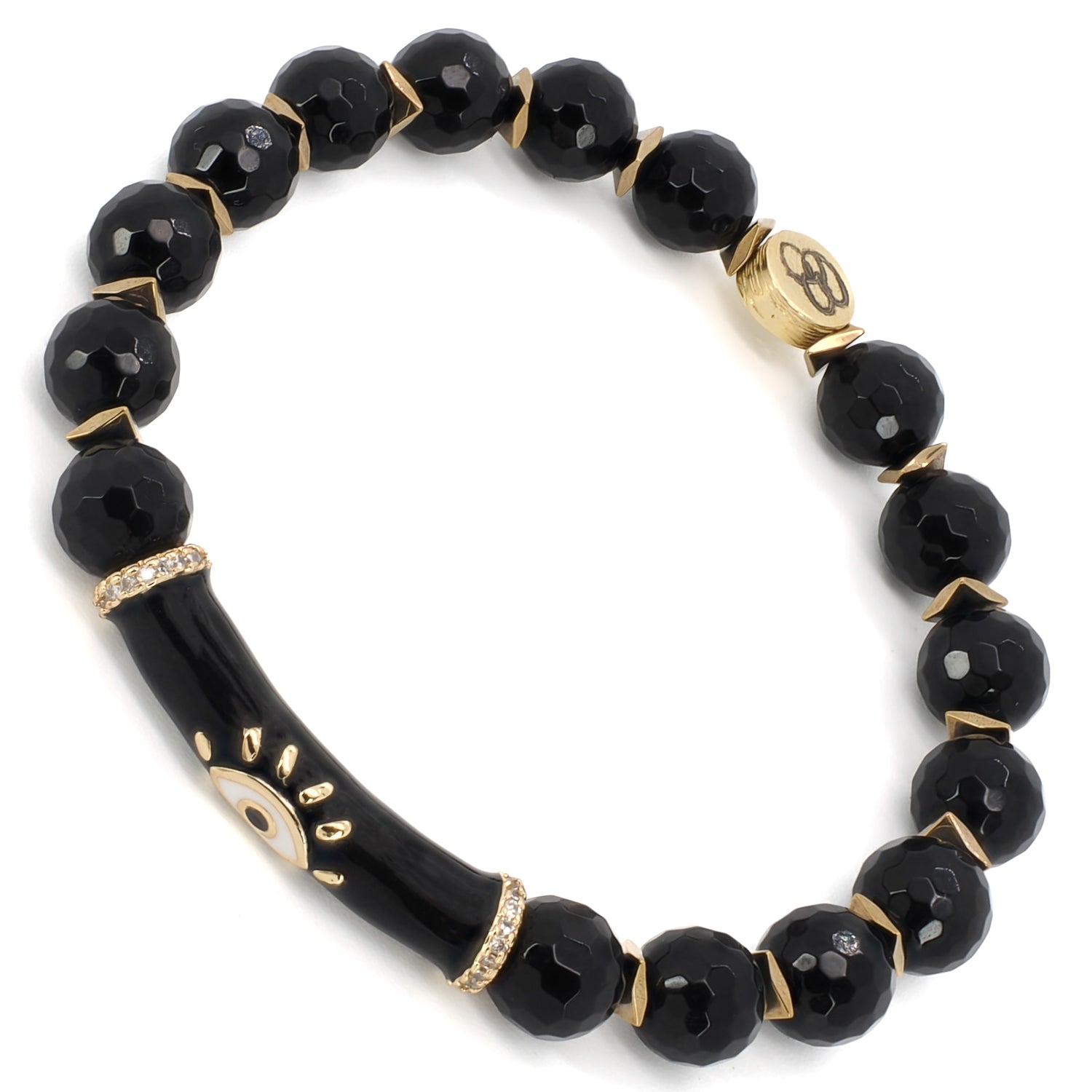 Elegant Protection Bracelet with Black Onyx and Evil Eye Charm