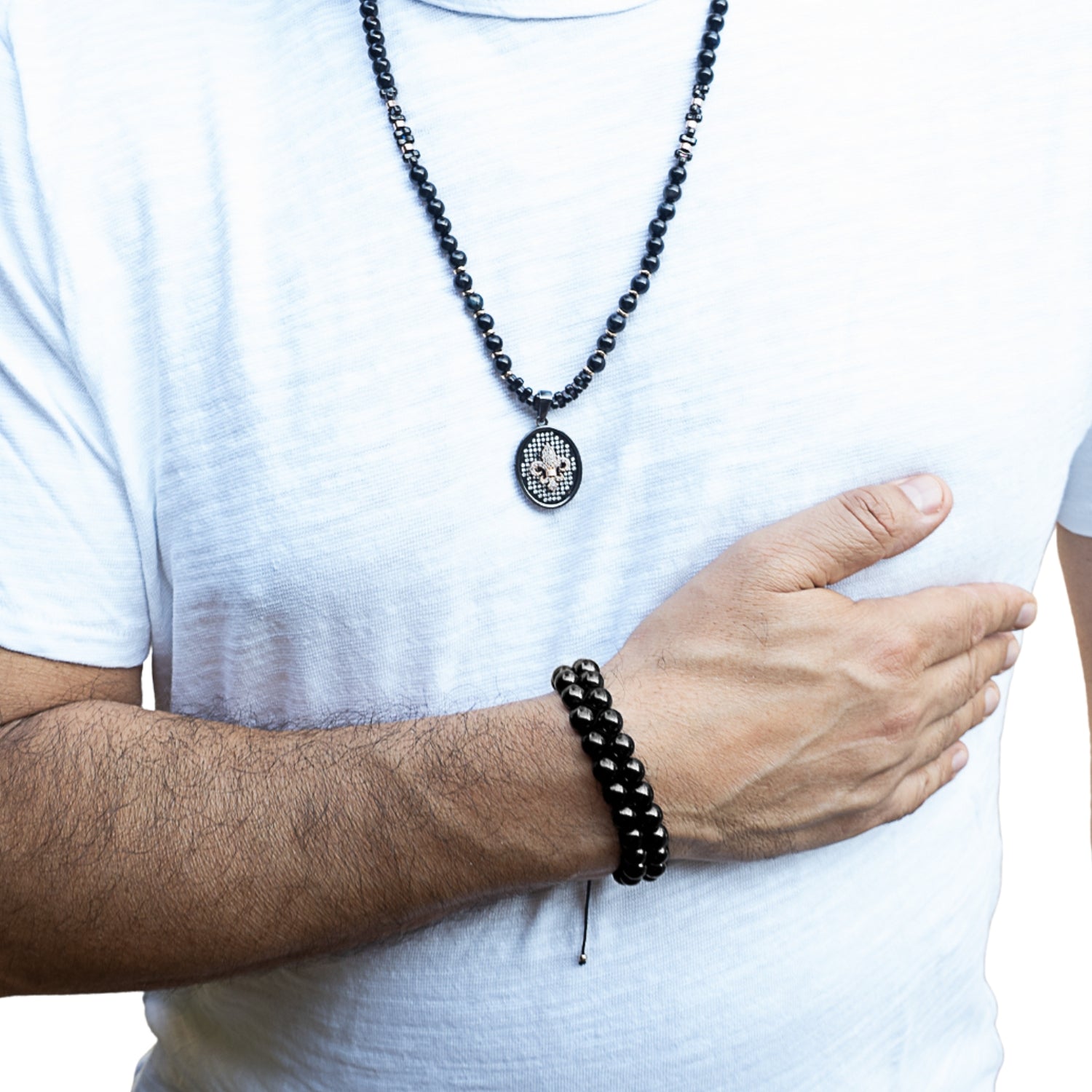 Model wearing Black Onyx Self Control Bracelet