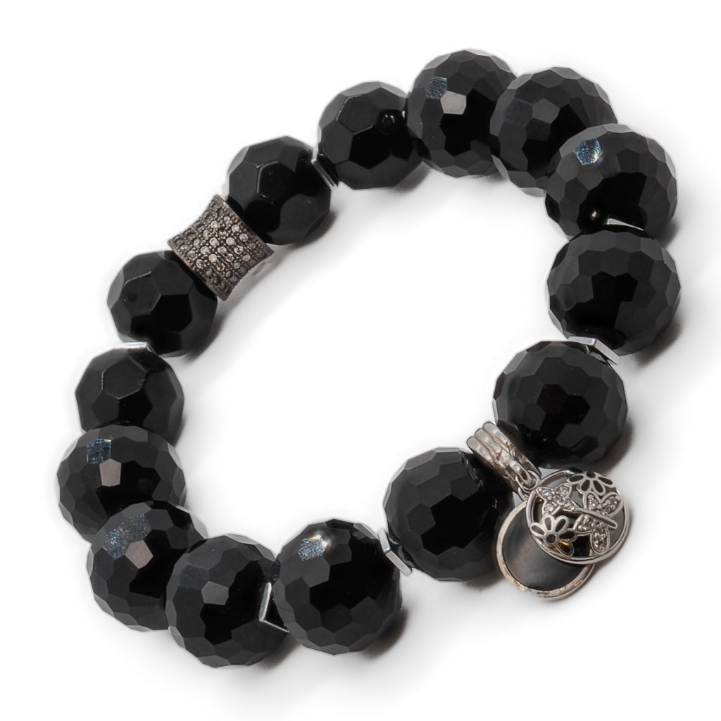 Handcrafted Black Protection Bracelet with Onyx Stone and Sparkling Swarovski Bead